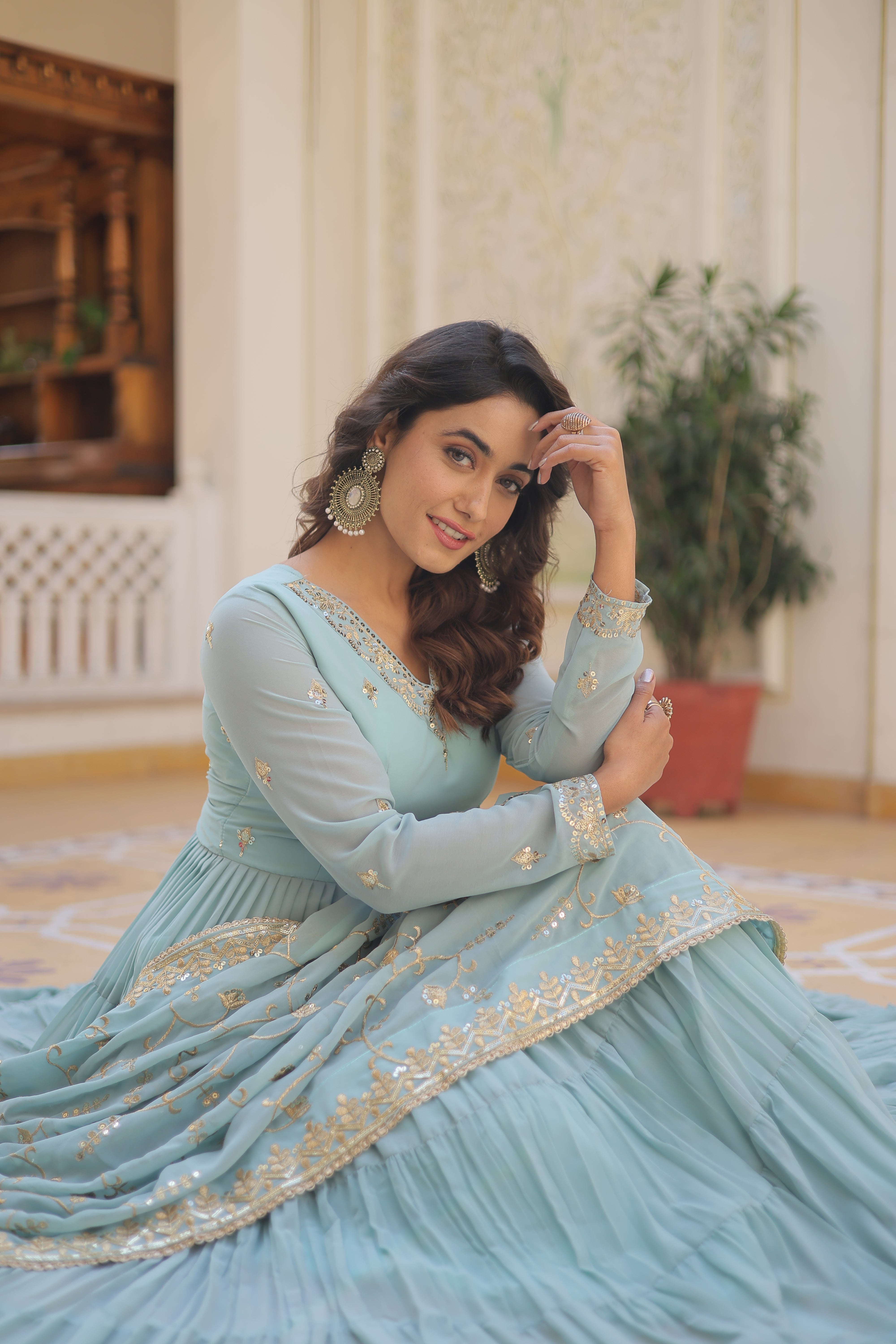 Sky Women's Designer Gown With Dupatta Sets