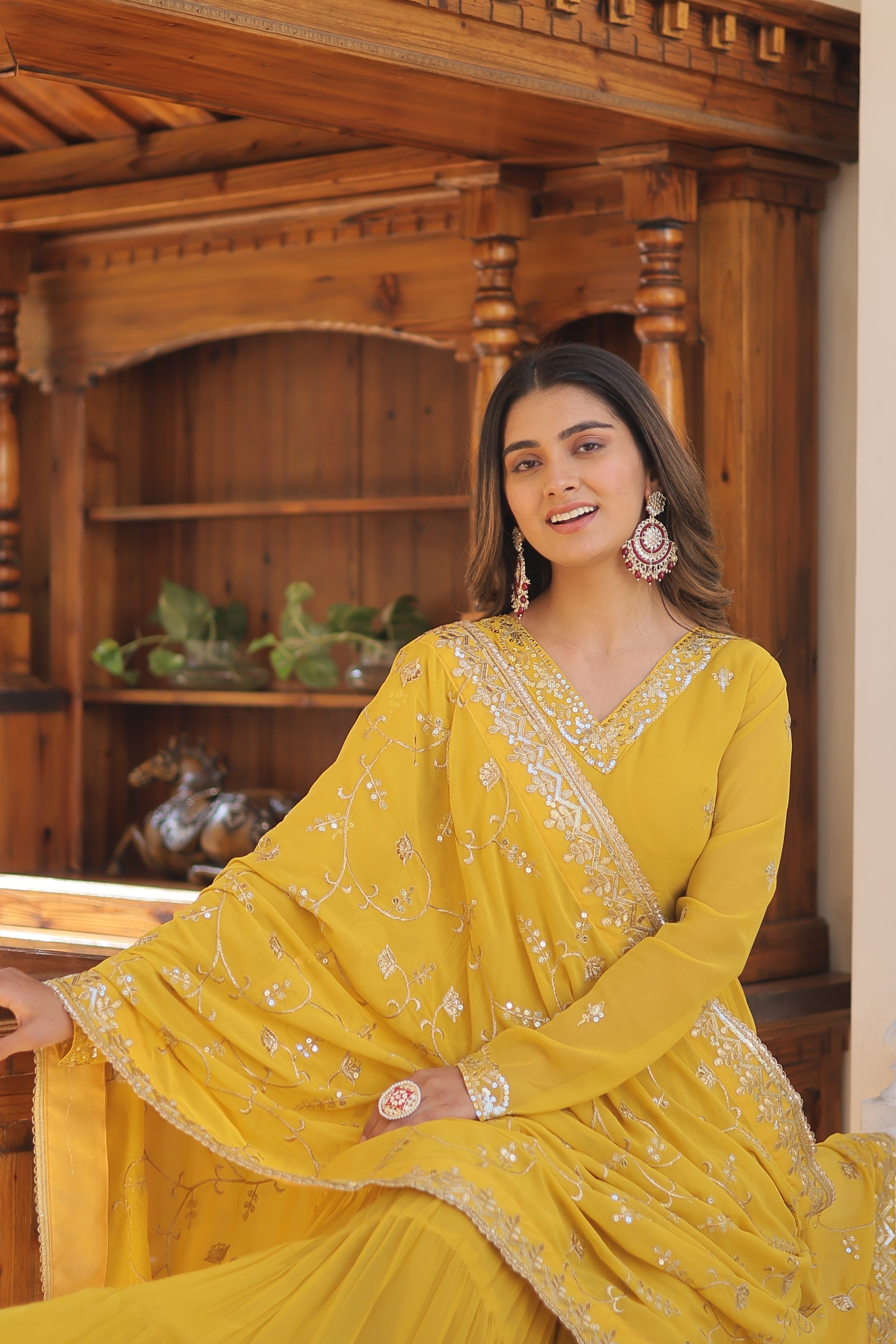 Yellow Women's Designer Gown With Dupatta Sets