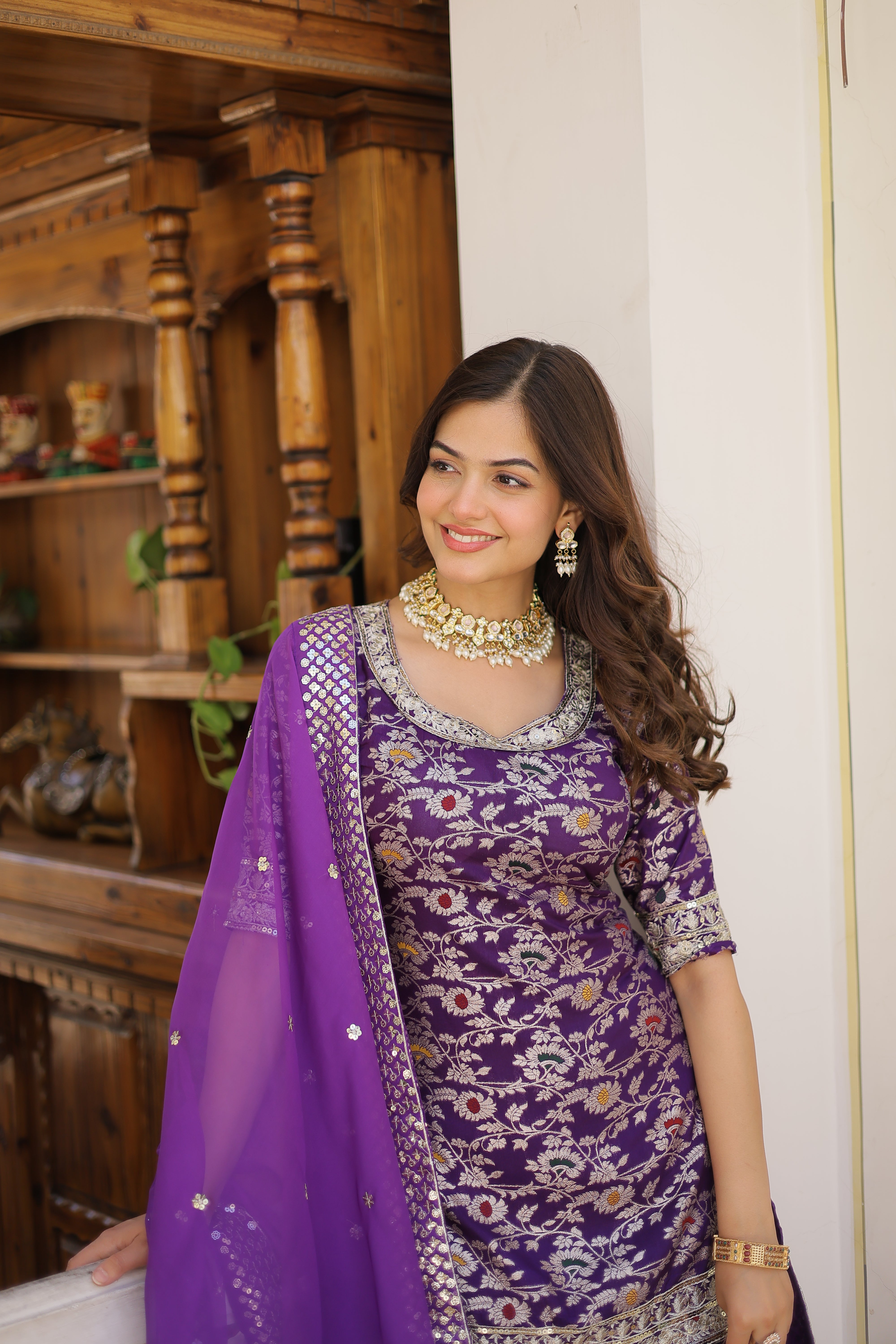 Purple Beautiful Kurta Sharara Set With Dupatta