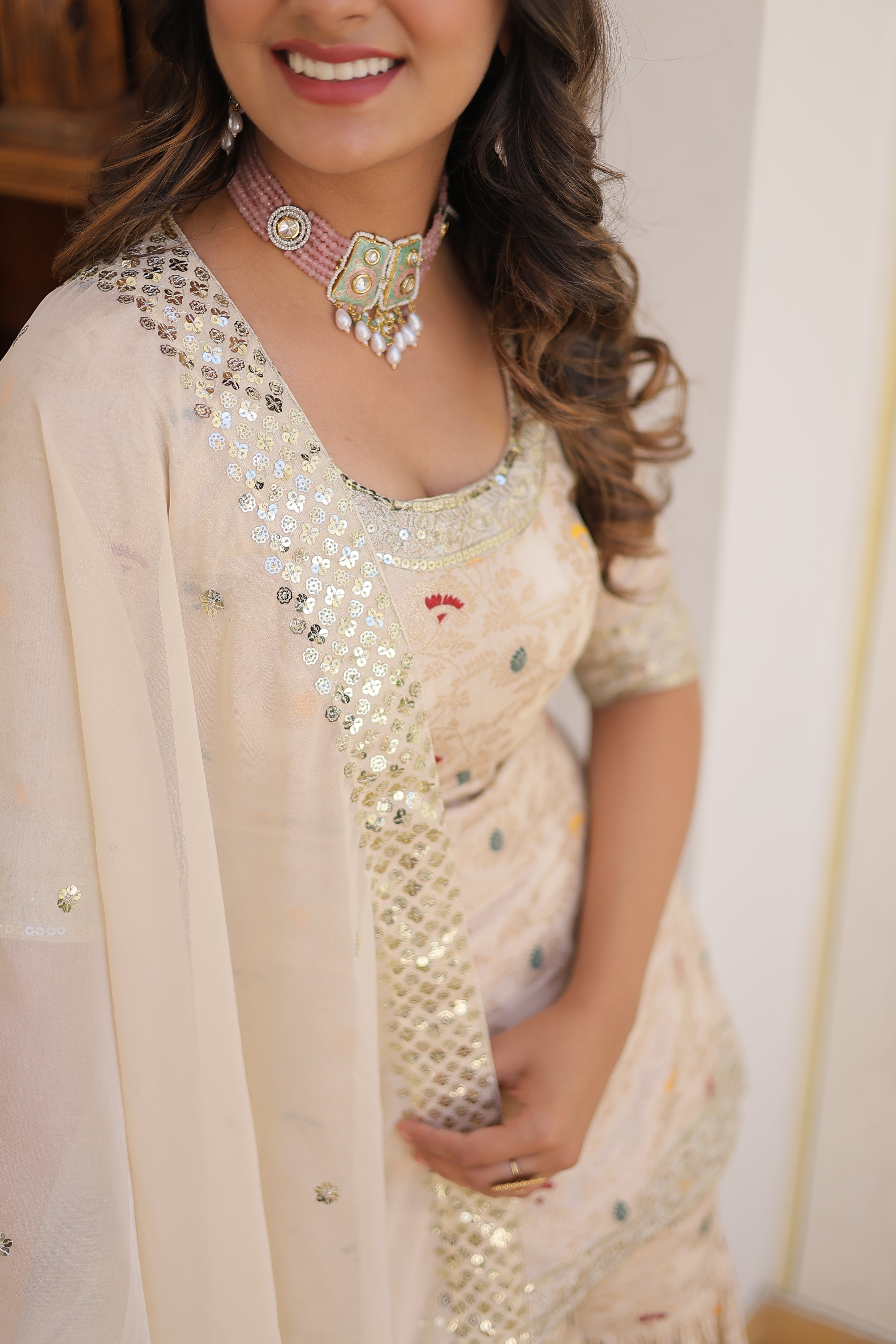 White Beautiful Kurta Sharara Set With Dupatta