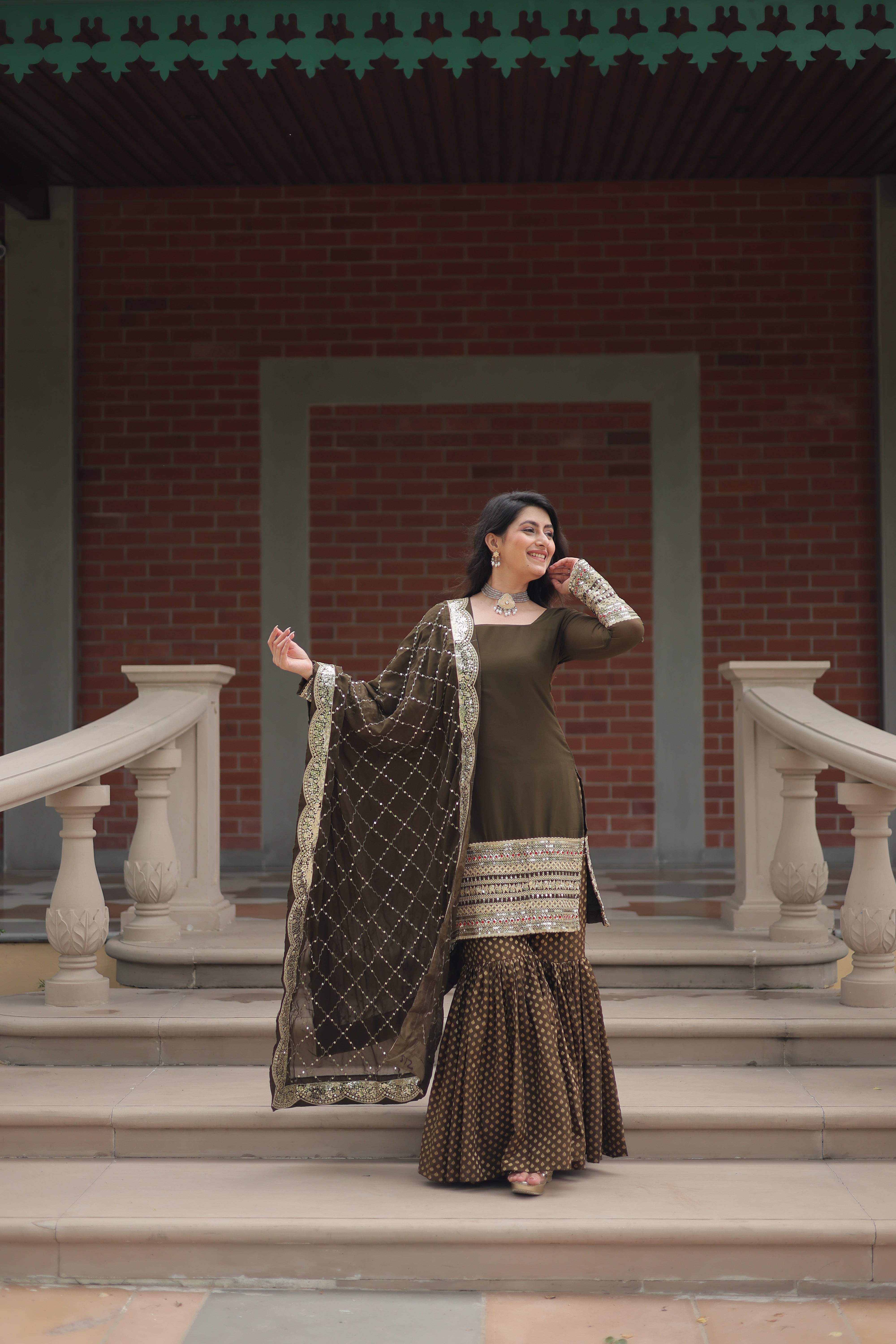 Women's Designer Kurta Sharara With Dupatta Sets