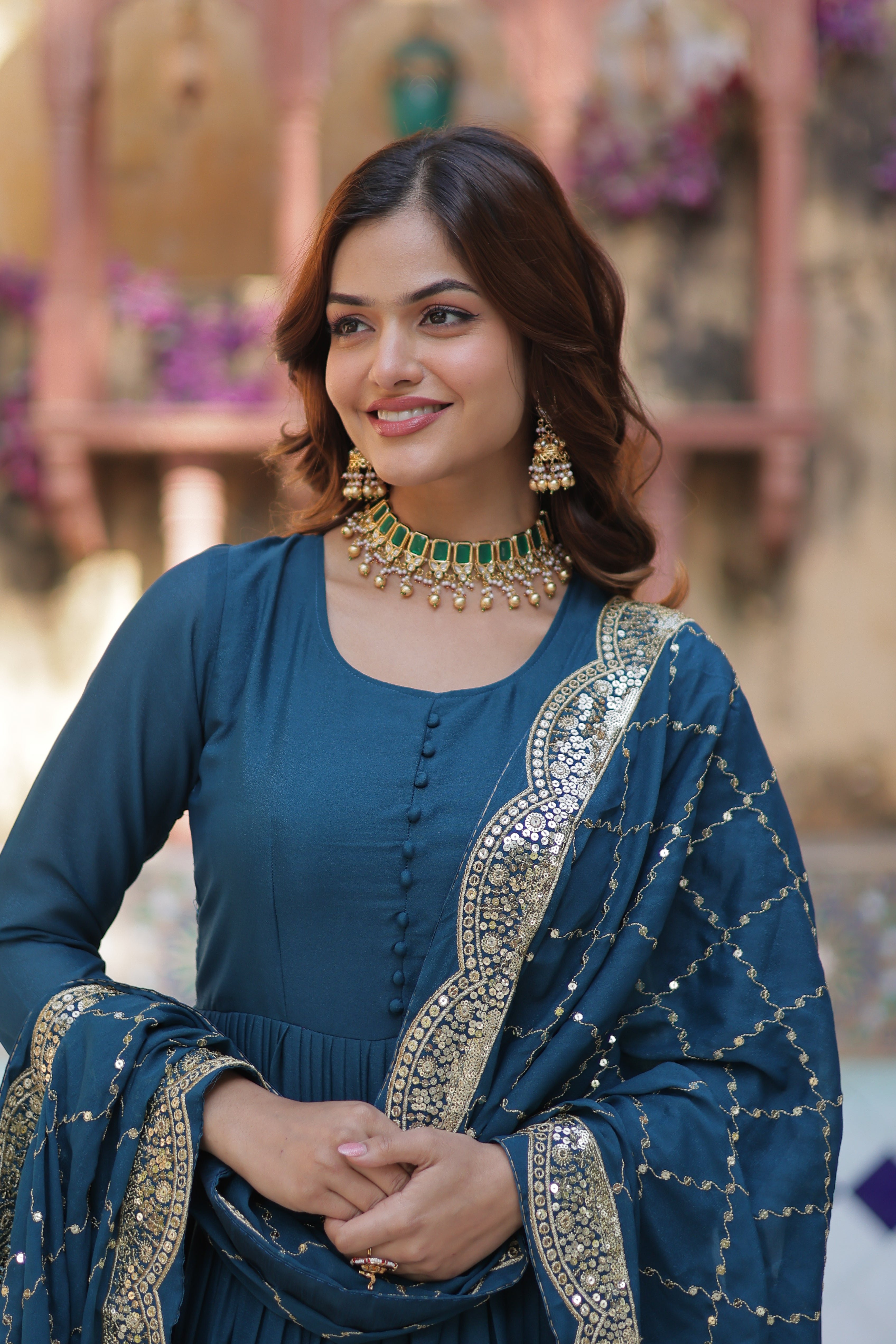 Rama Elegant Readymade Georgette Gown With Dupatta Sets