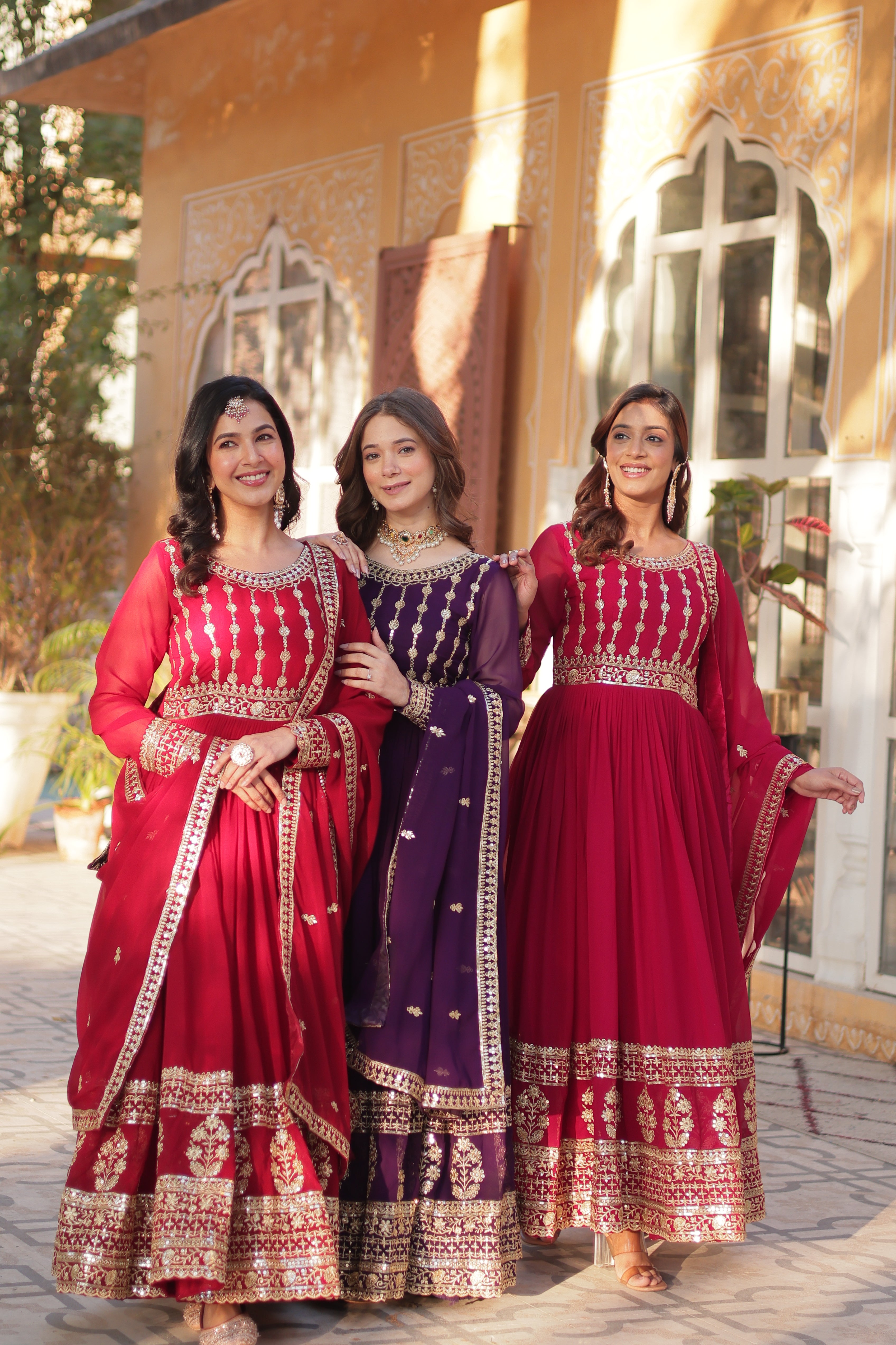 Maroon Faux Blooming Gown with Embroidery Dupatta