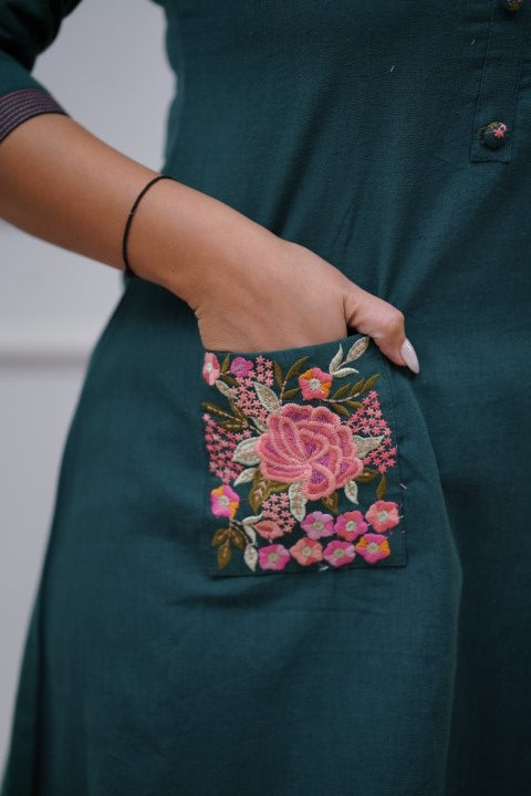 Cotton Embroidered A-line Casual Coord Set