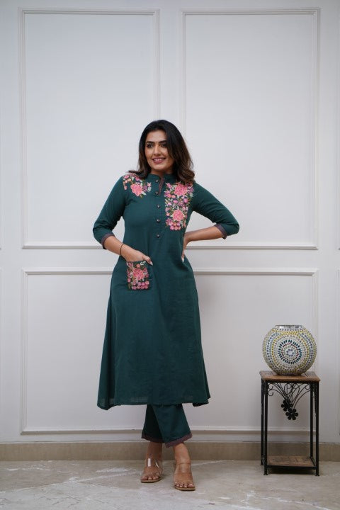 Cotton Embroidered A-line Casual Coord Set