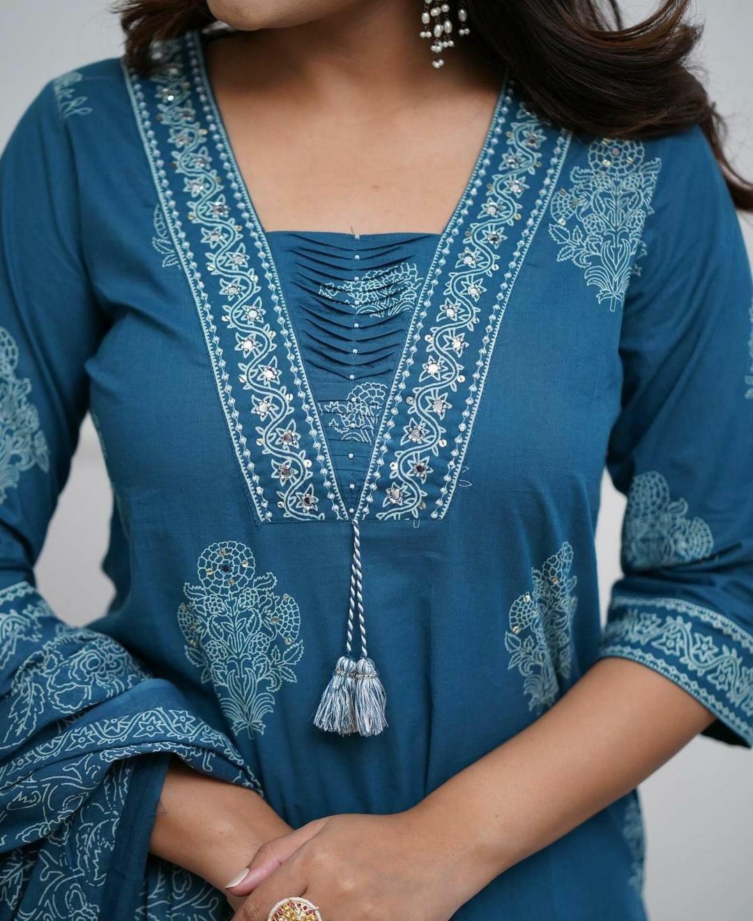 Designer cotton kurta pant with dupatta set