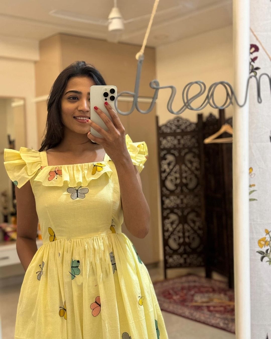 Women Yellow Cotton Embroidery Midi Dress