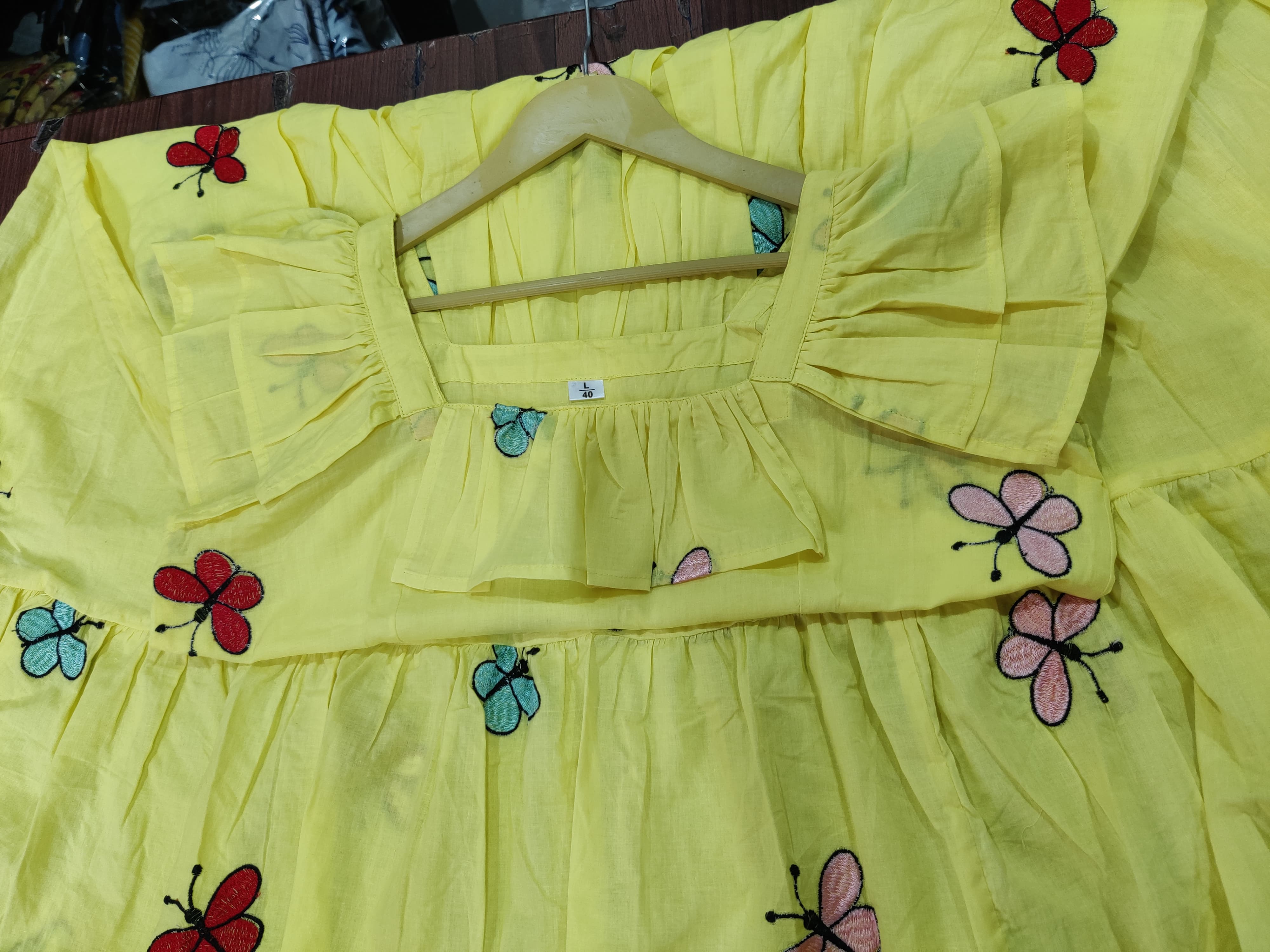 Women Yellow Cotton Embroidery Midi Dress