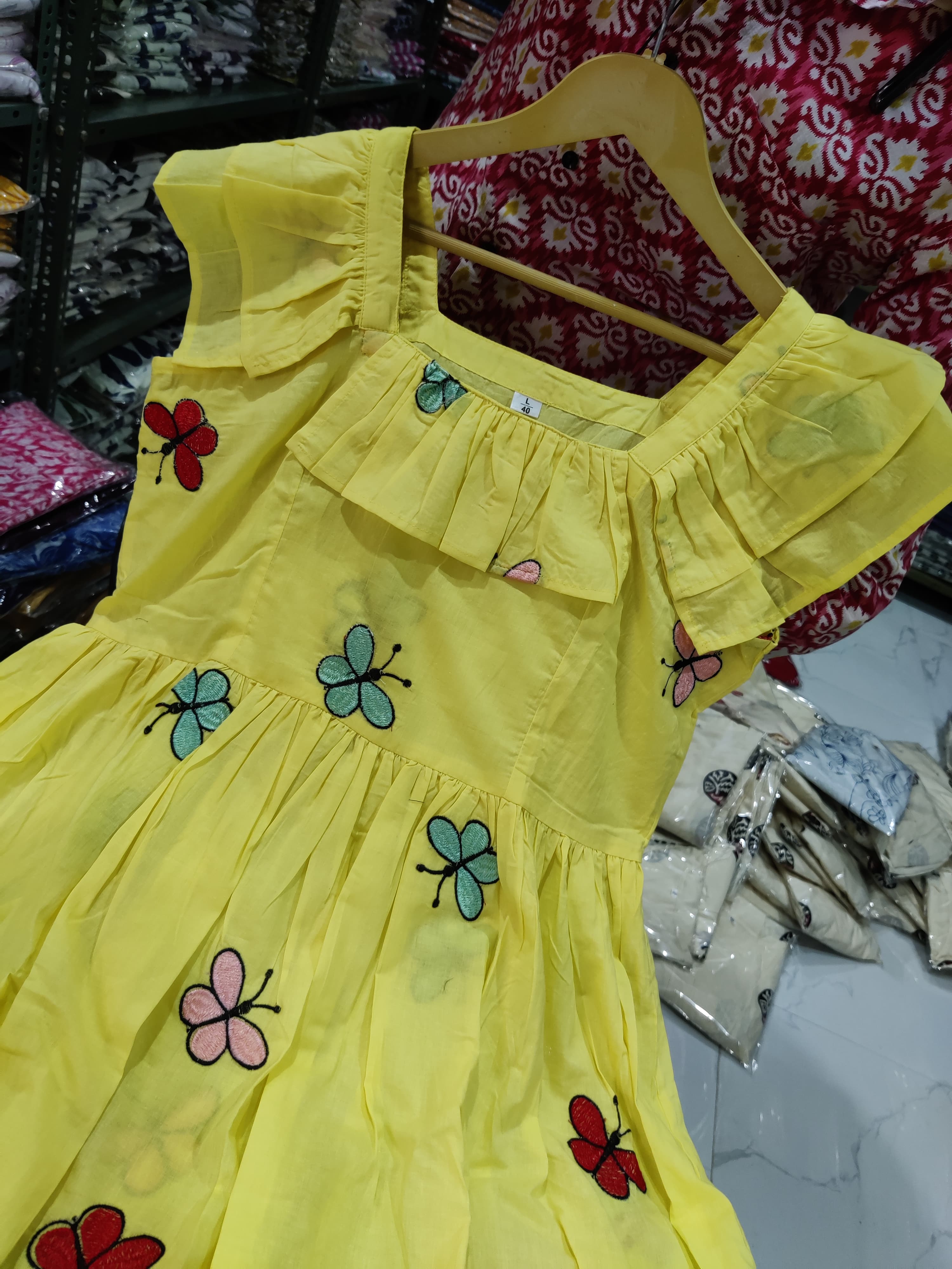 Women Yellow Cotton Embroidery Midi Dress
