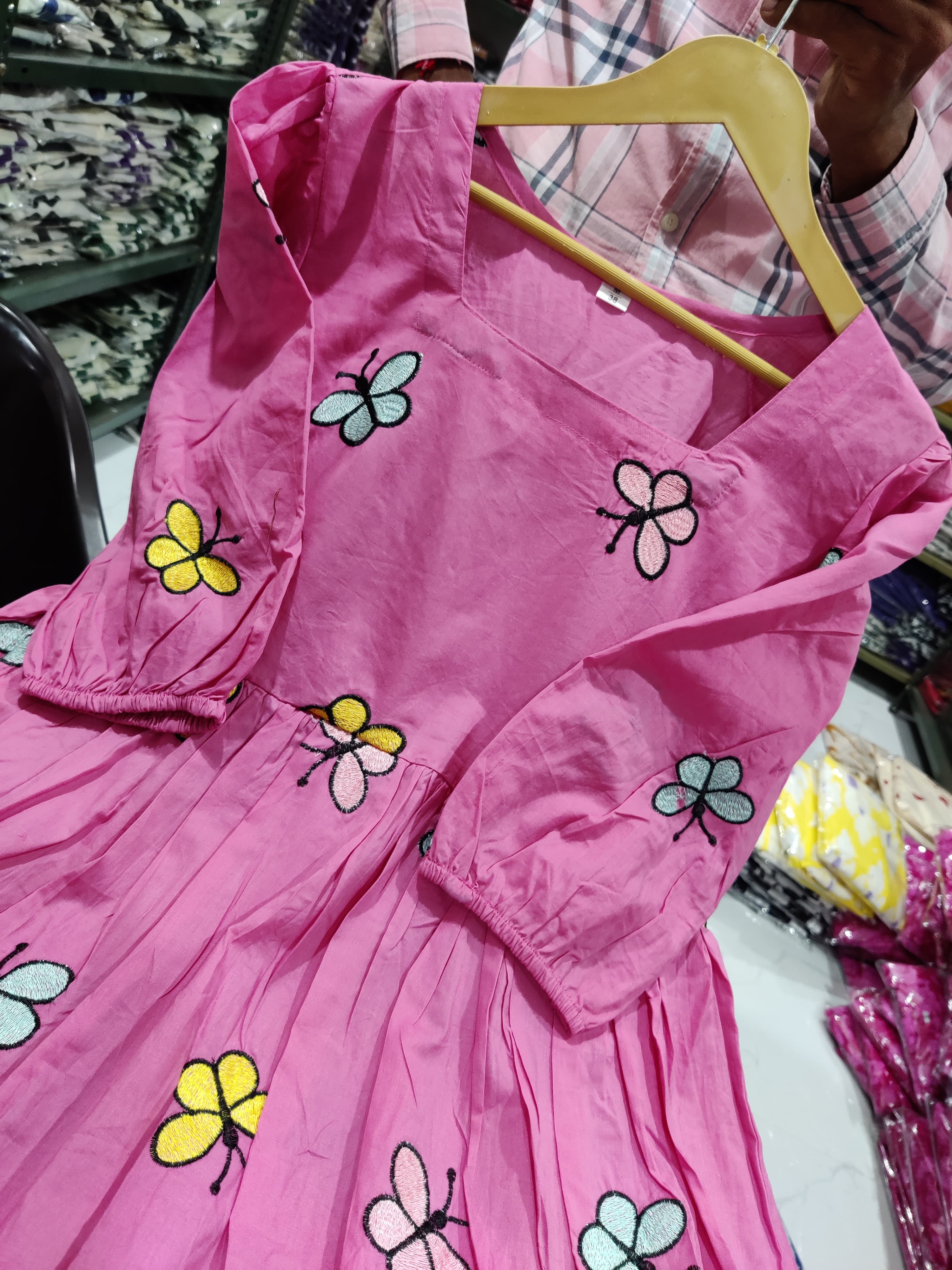 Women Pink Butterfly Embroidery Midi Dress