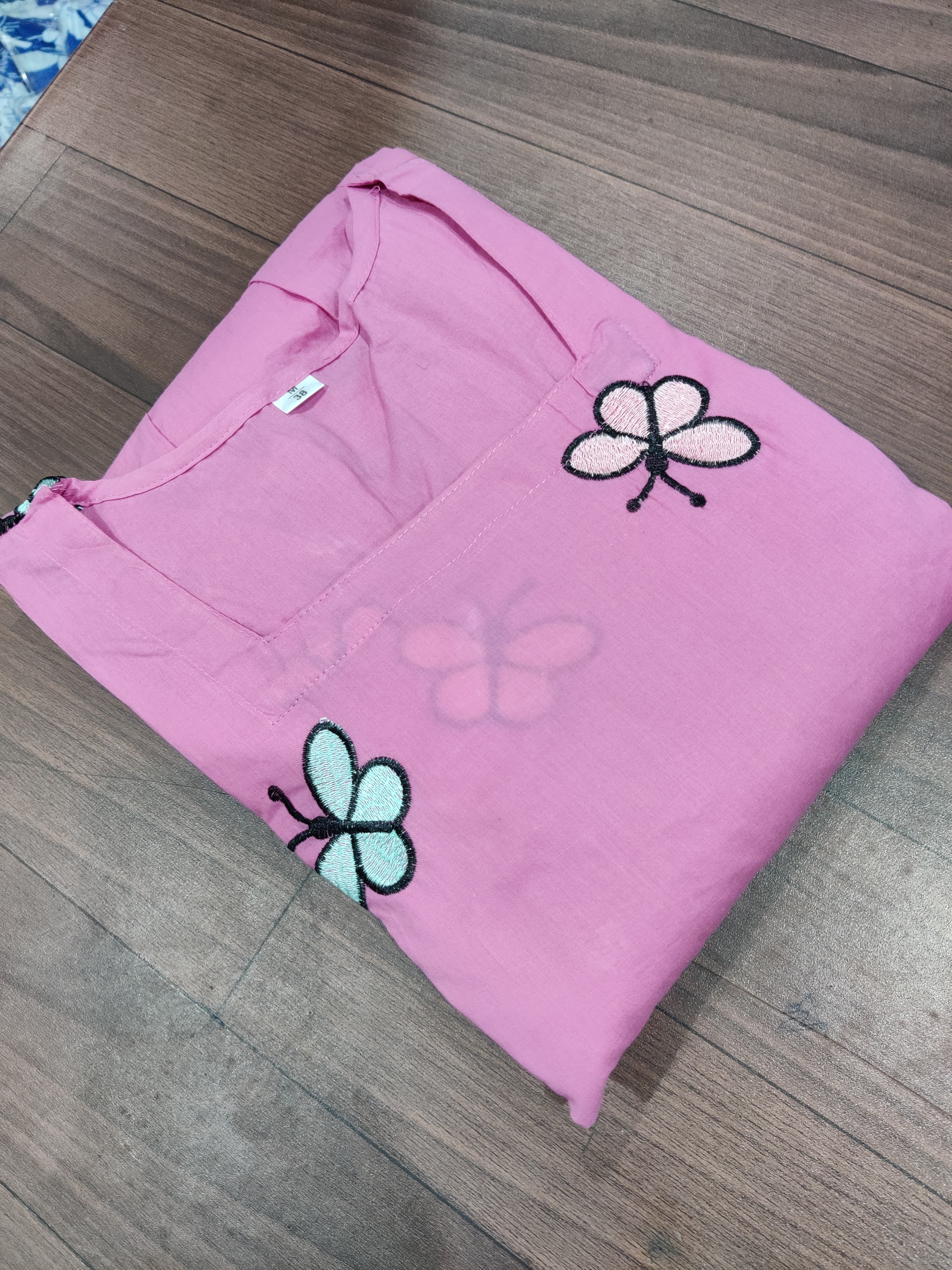 Women Pink Butterfly Embroidery Midi Dress