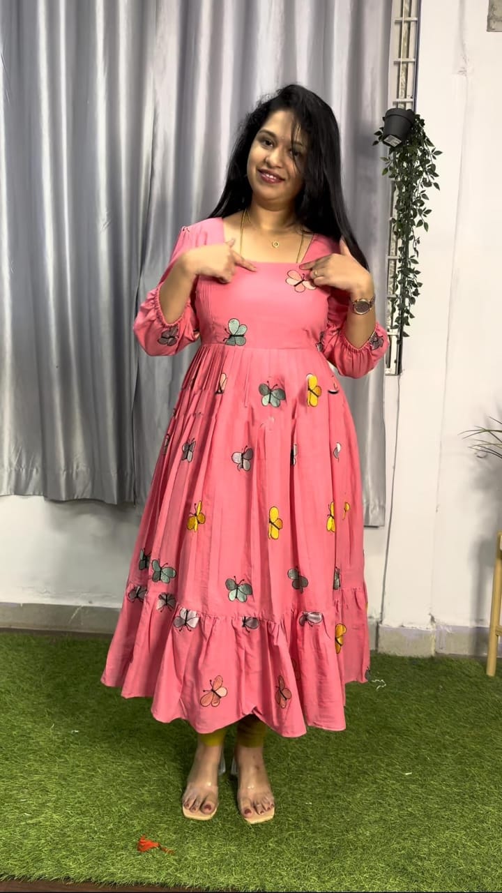 Women Pink Butterfly Embroidery Midi Dress