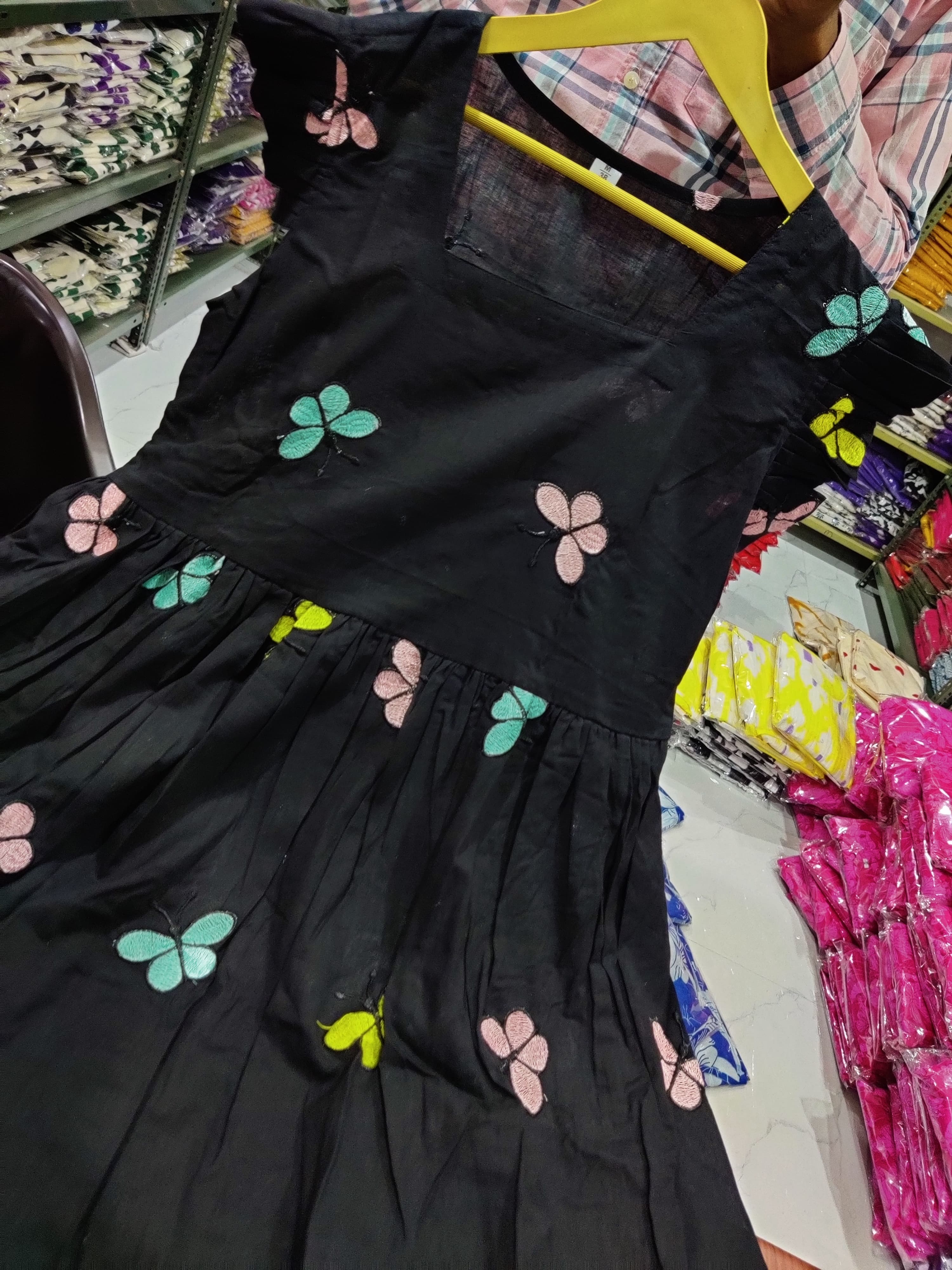 Women Black Butterfly Embroidery Midi Dress