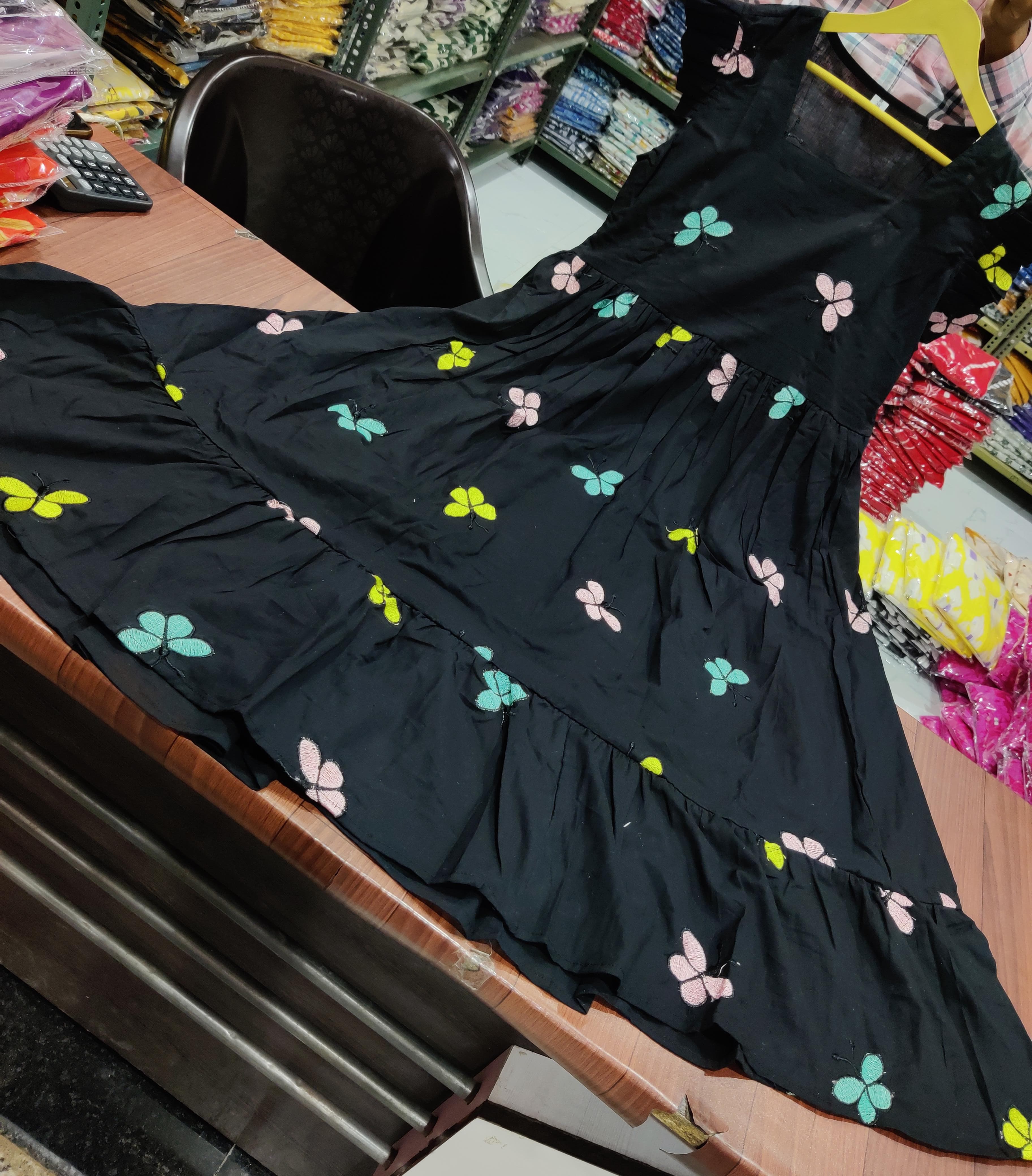 Women Black Butterfly Embroidery Midi Dress