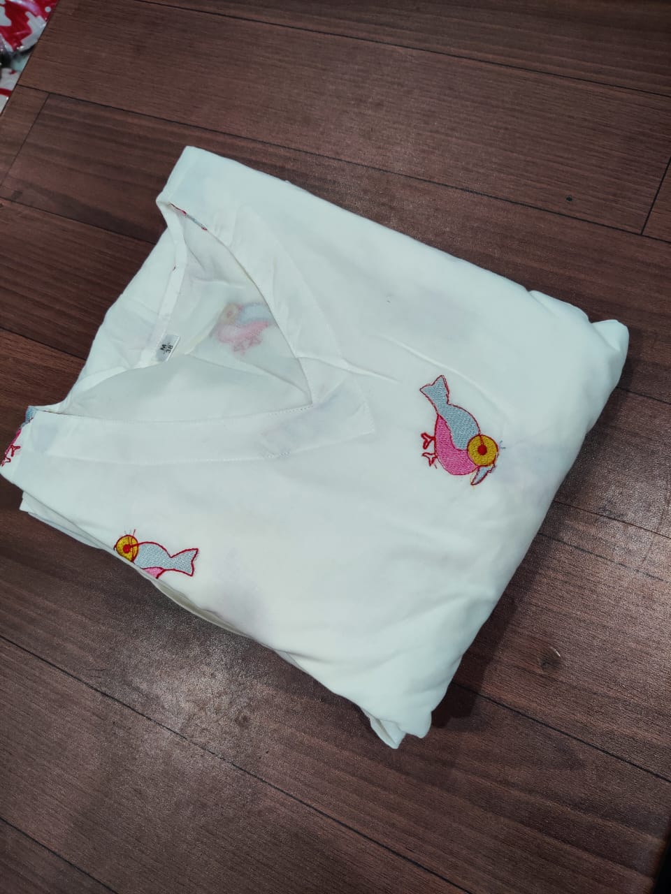 Women Cotton Bird Embroidery White Midi Dress
