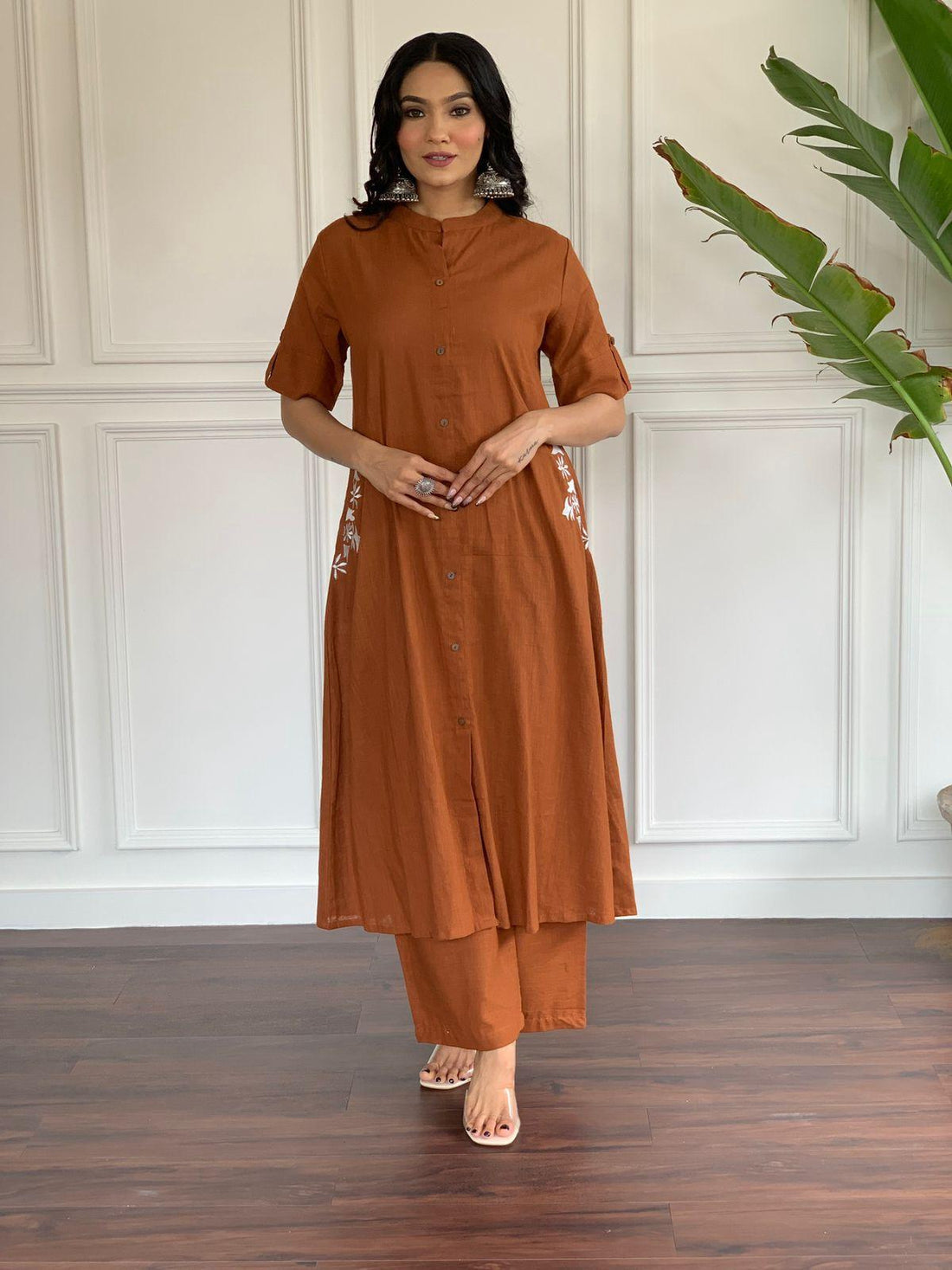 Pure cotton hand embroidered kurta palazzo co ord set