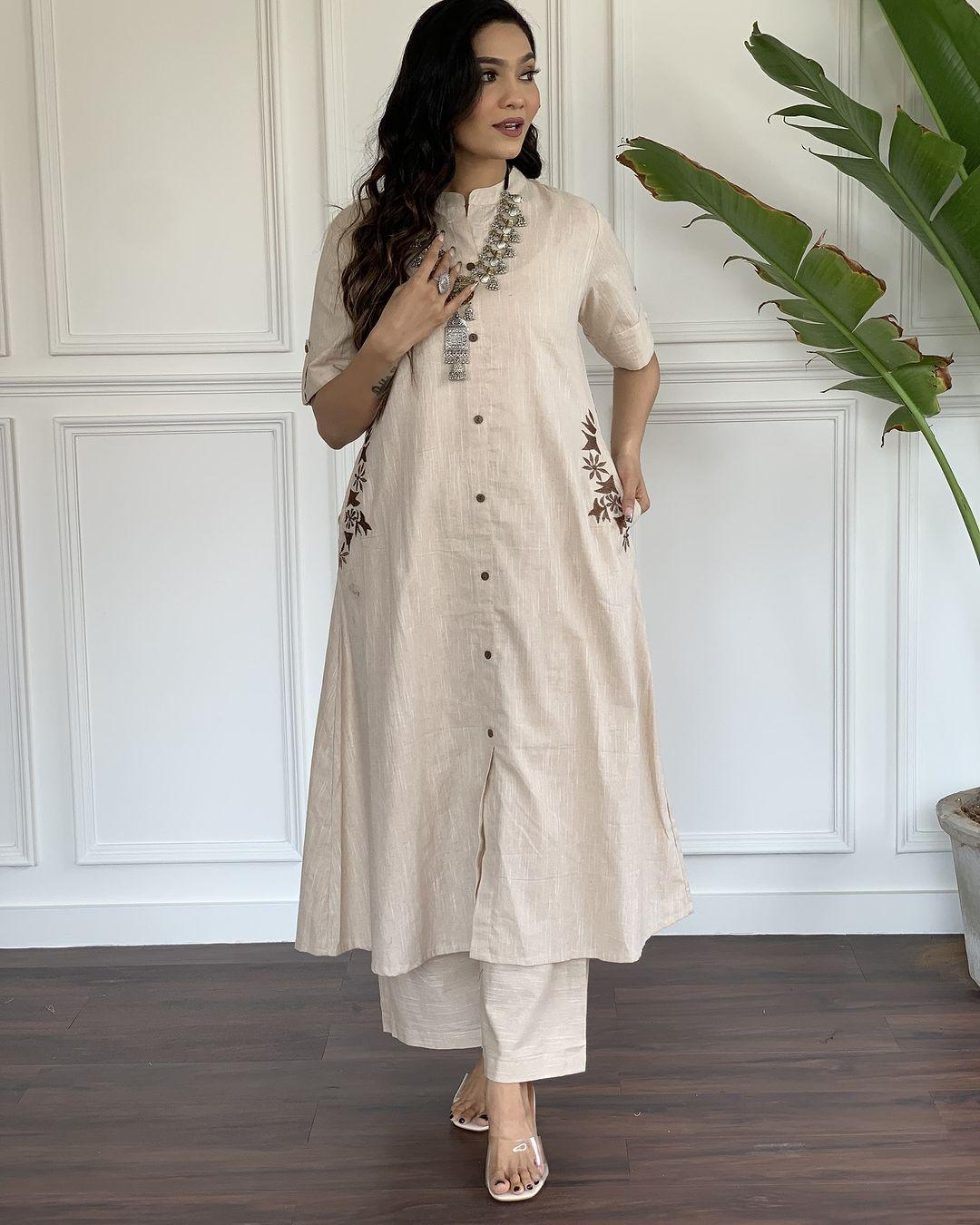 Pure cotton hand embroidered kurta palazzo co ord set