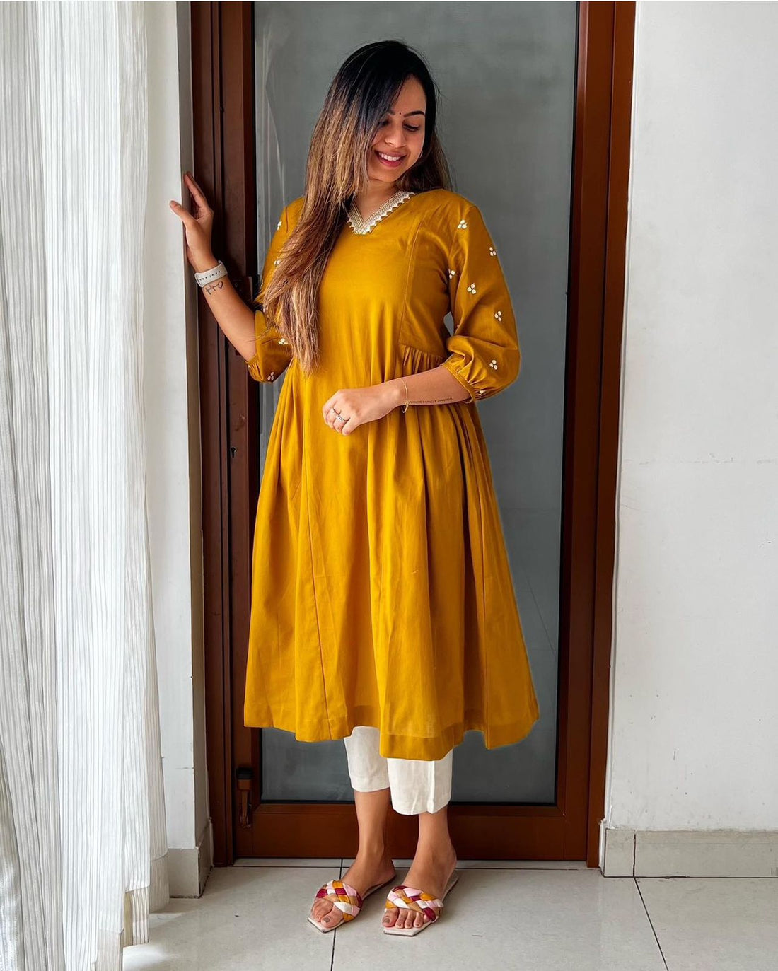 Rayon anarkali kurta pant set for women