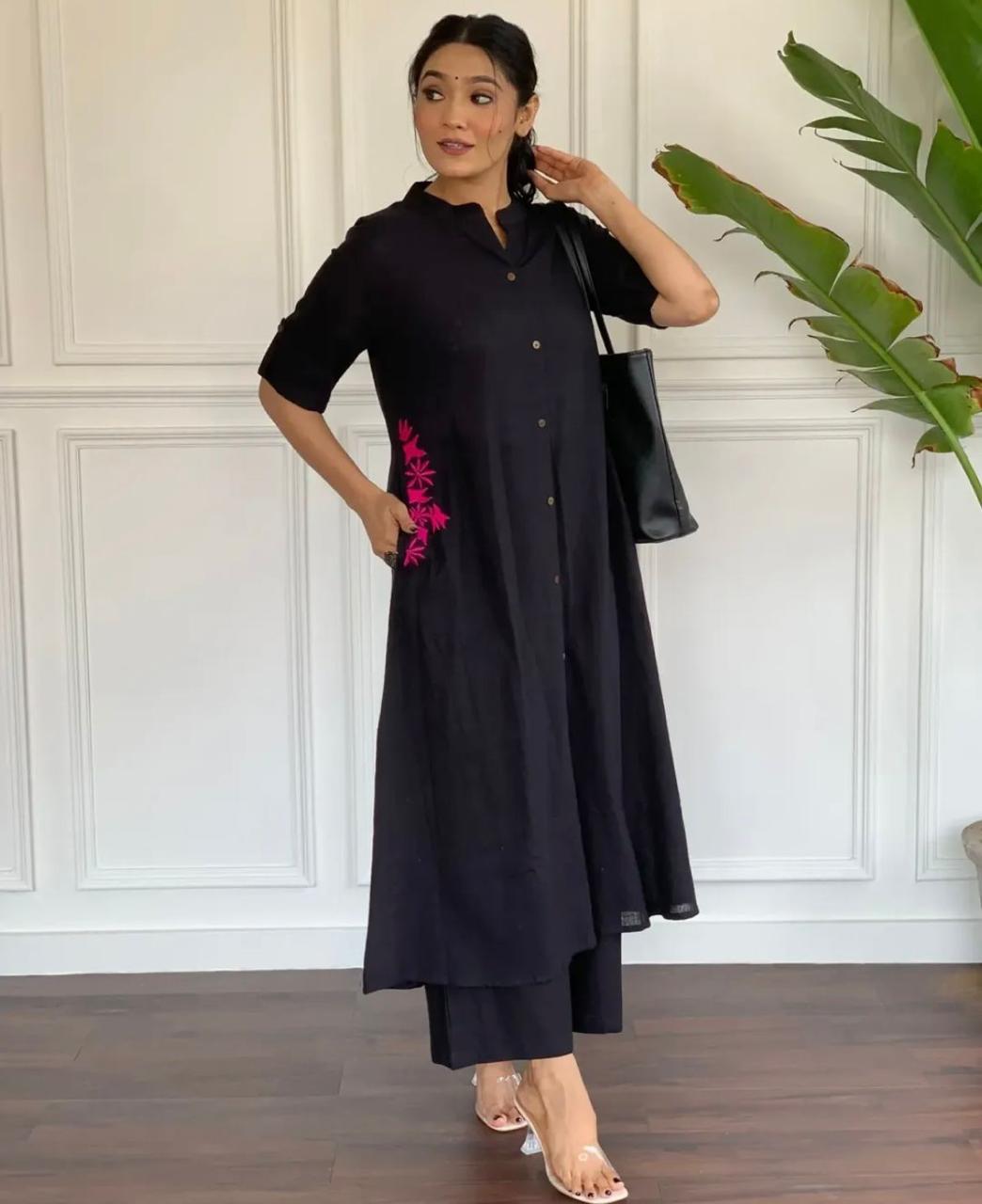Pure cotton hand embroidered kurta palazzo co ord set