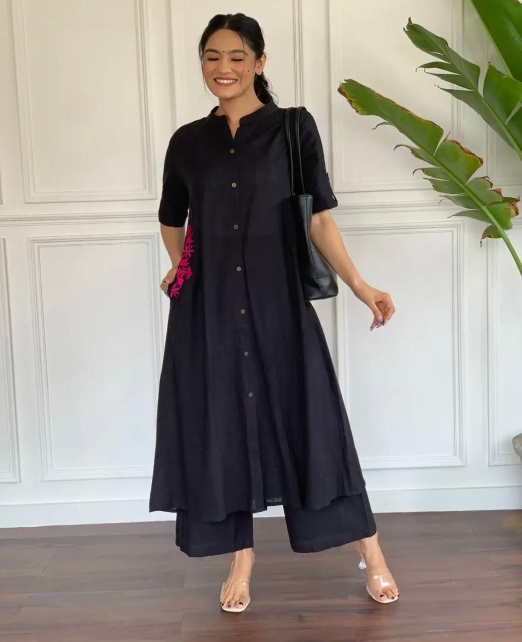 Pure cotton hand embroidered kurta palazzo co ord set