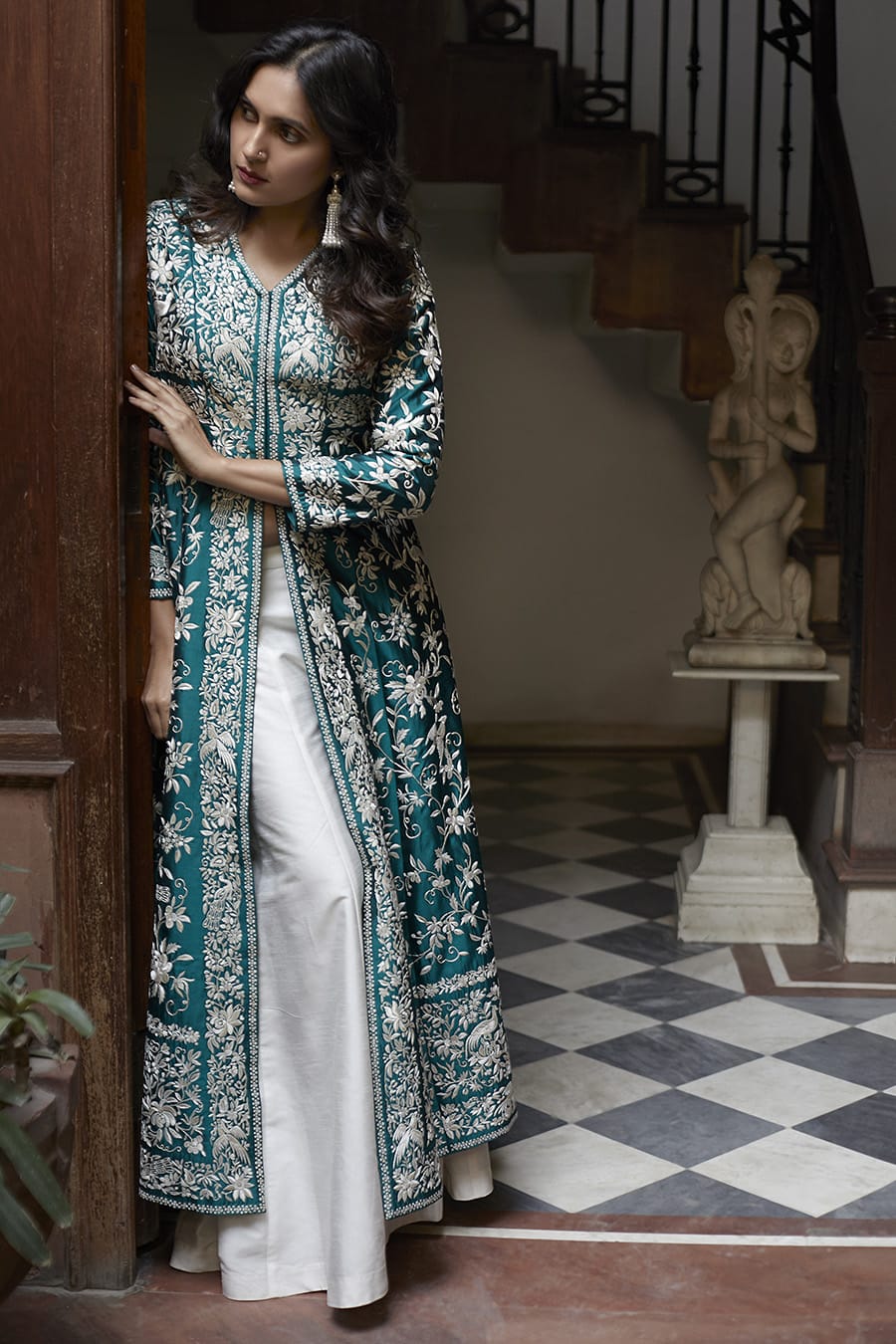 Printed cotton front cut kurti with palazzo set