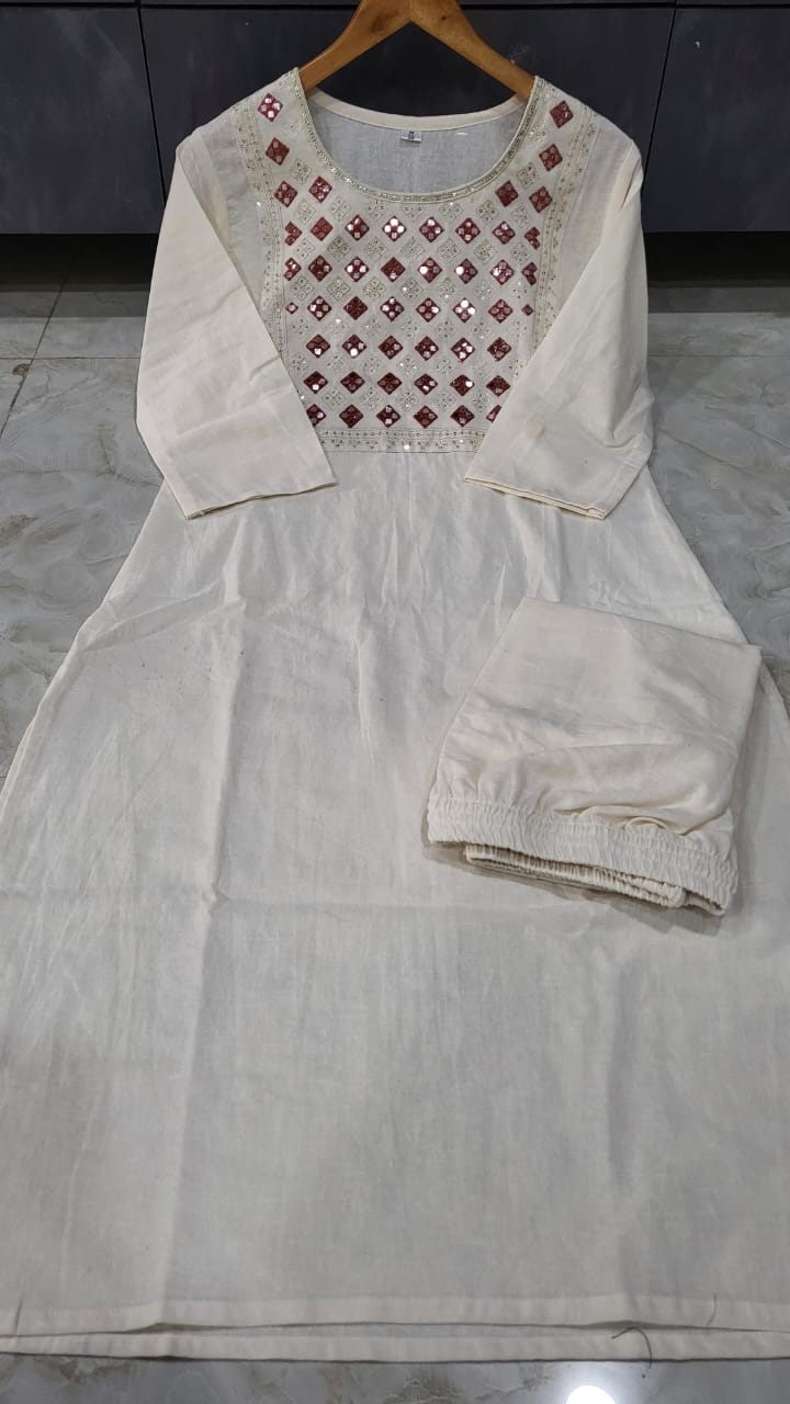Classy Embroidered  Off- White Kurta Set