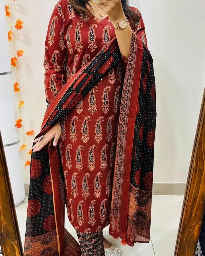 Classic Red Mughal Print Suit Set