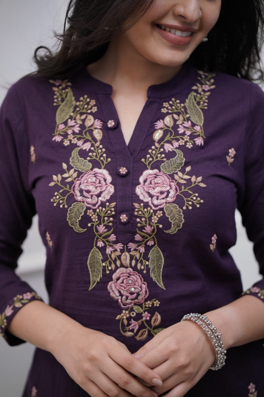 Women cotton embroidered kurta pant with dupatta sets