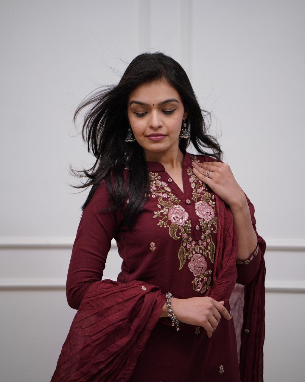 Women cotton embroidered kurta pant with dupatta sets