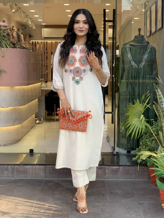 Women's Pure Cotton Embroidery Co-Ord Set