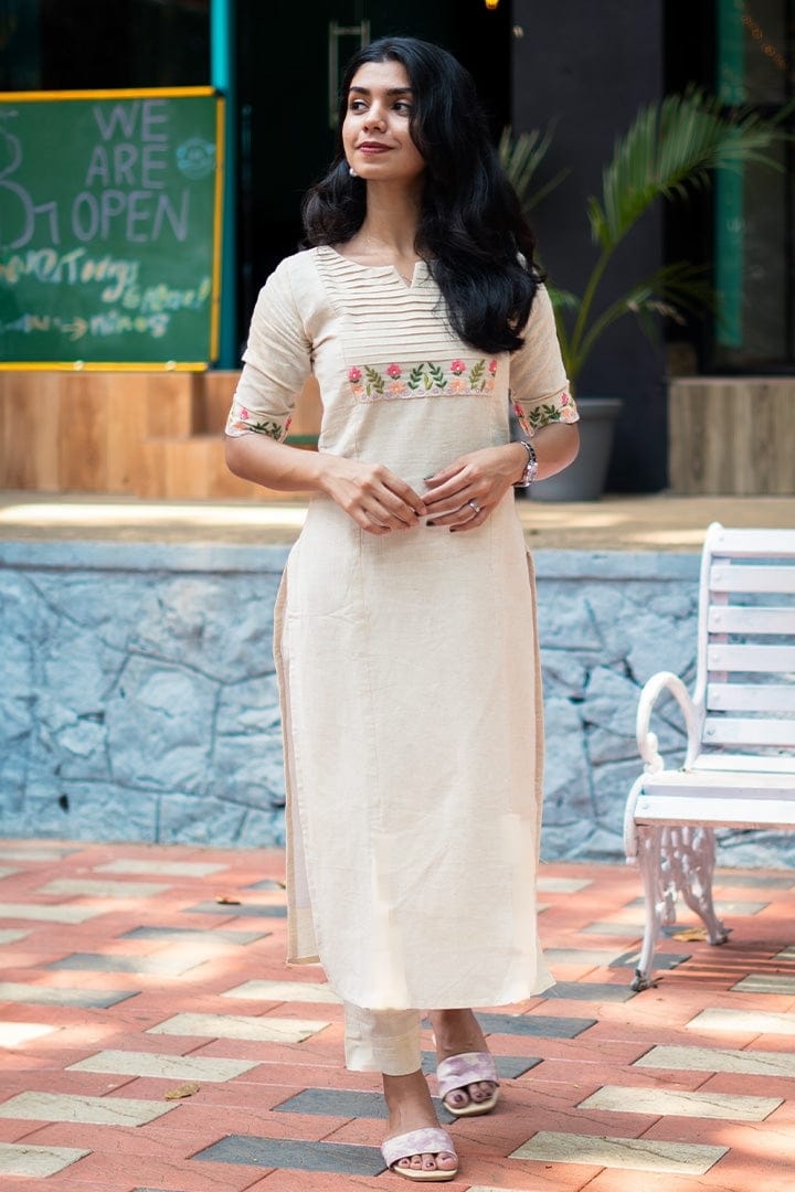 Beautiful white embroidered kurti with pant sets