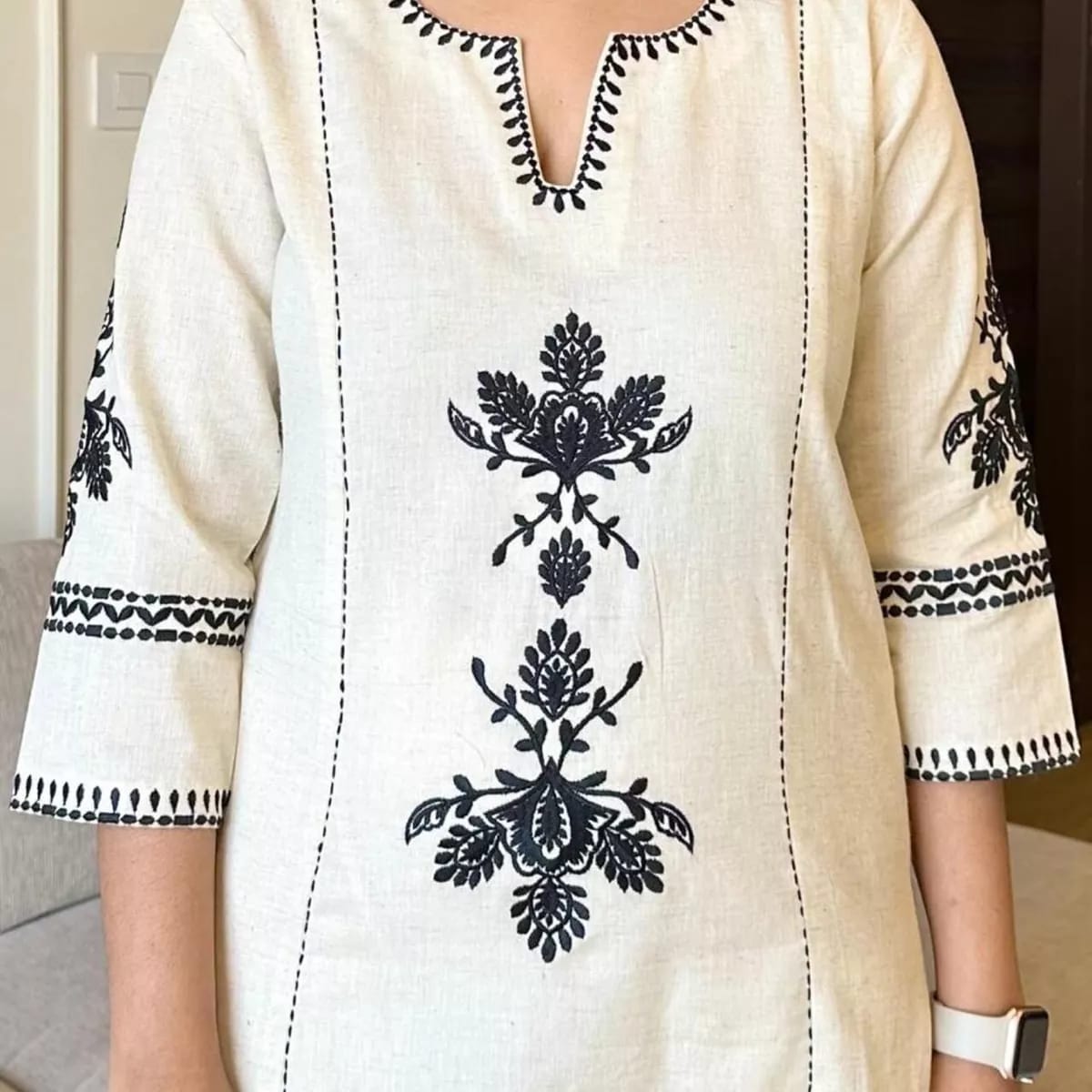 Off white hand embroidered kurta palazzo co ord set
