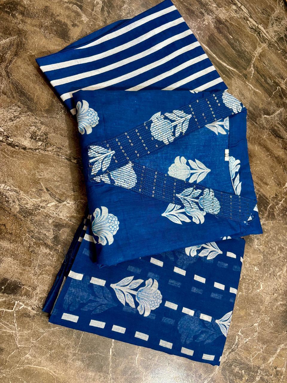 Ocean Breeze Cotton Kurta Set with Dupatta
