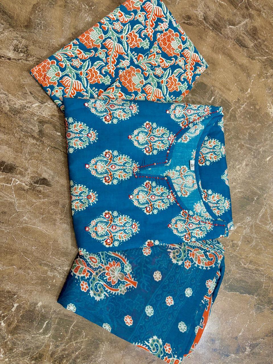 Cotton dupatta set, blue dupatta set, Muktanshh 