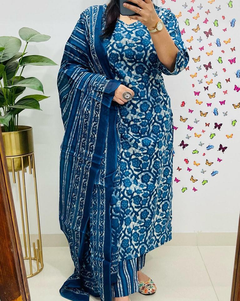 cotton dupatta set, blue dupatta set, Muktanshh 