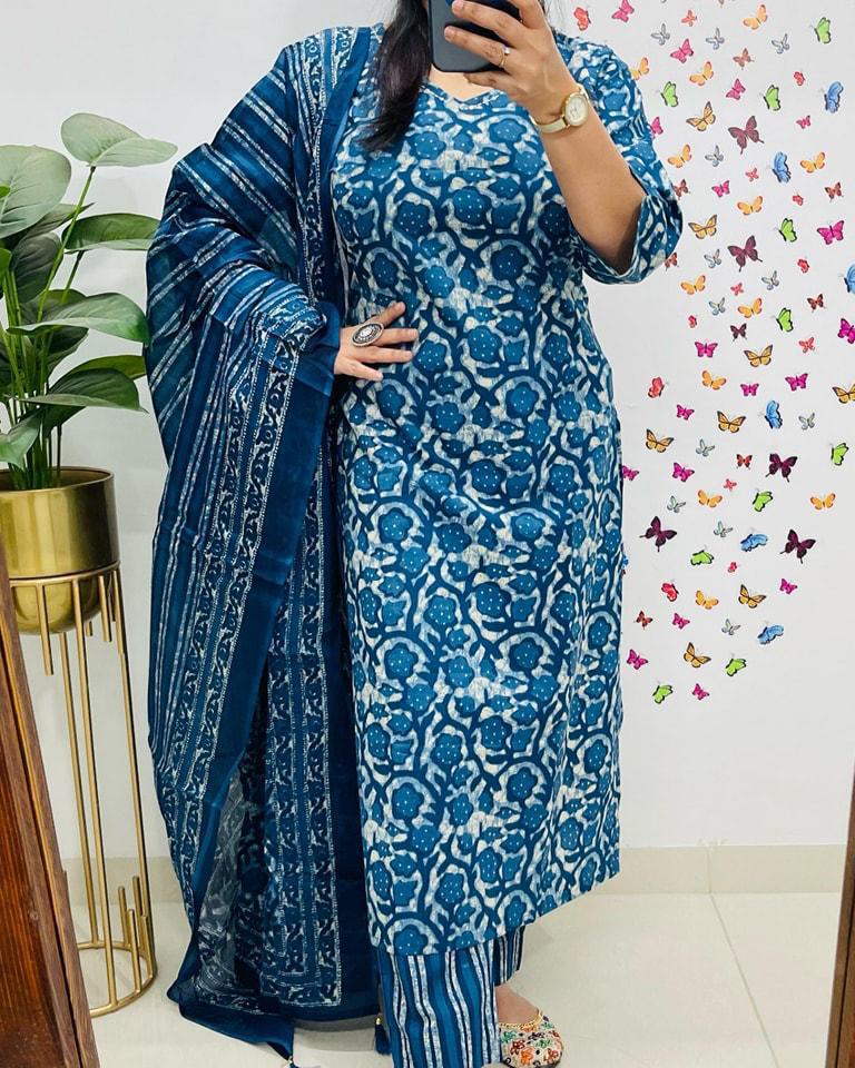 cotton dupatta set, blue dupatta set, Muktanshh 