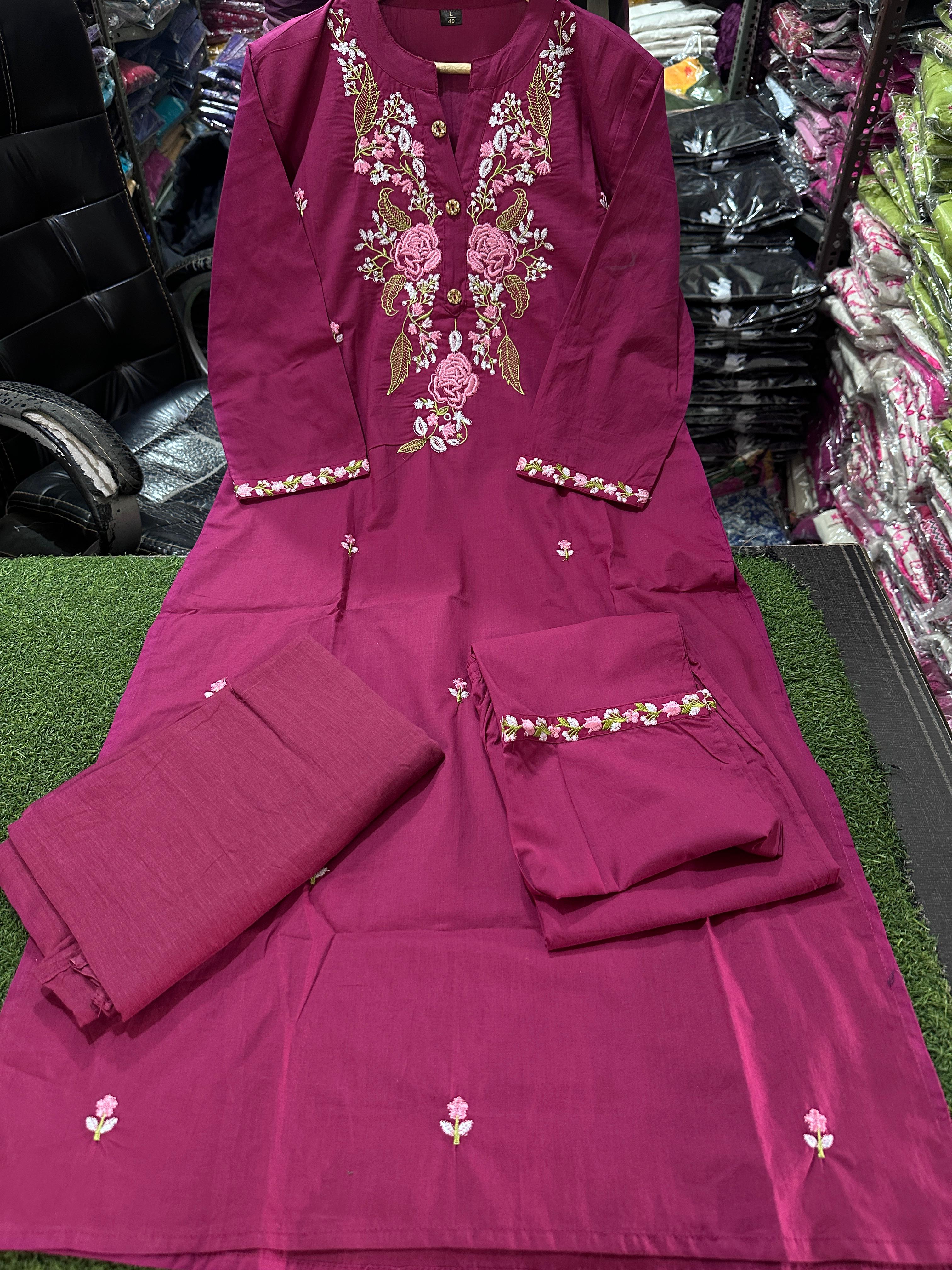 Beautiful Pure Cotton Embroidery Suit Set