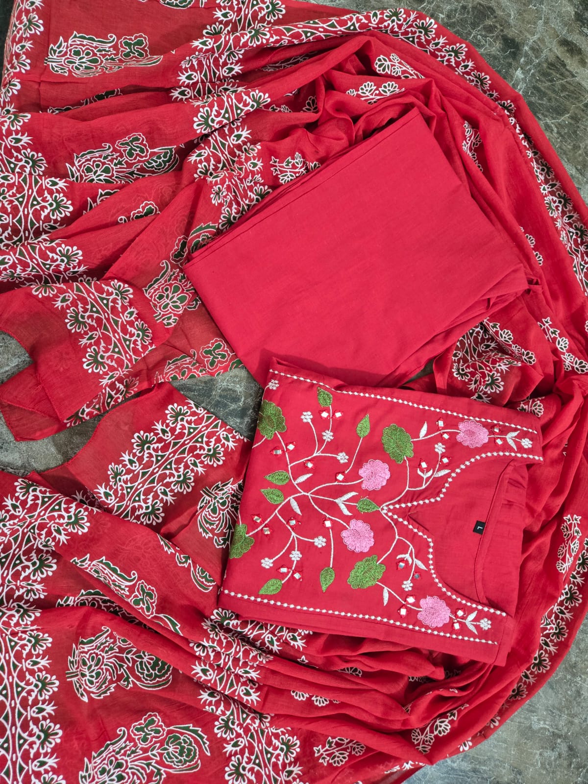 Red Beautiful Anarkali Kurti With Embroidery With Dupatta