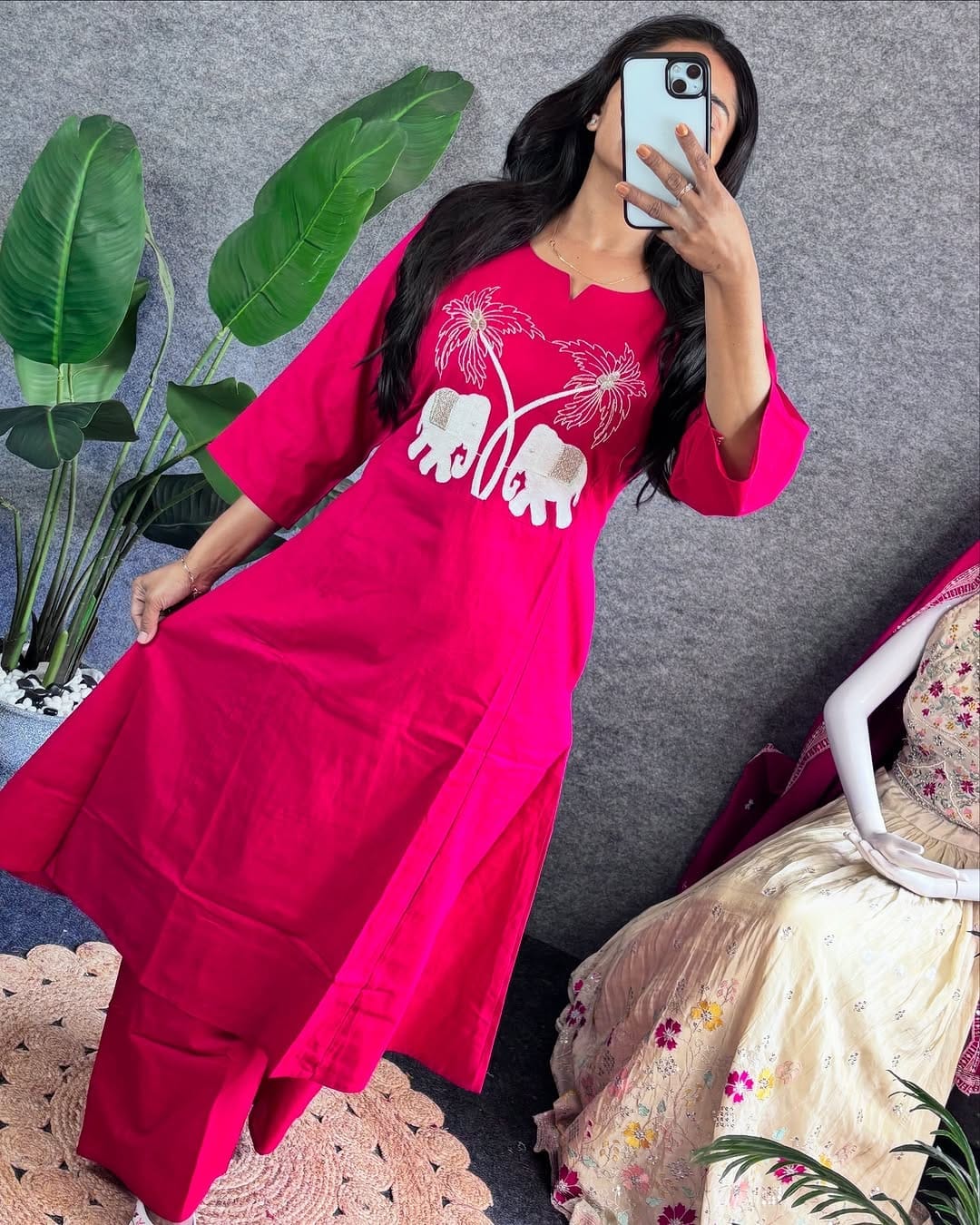 Beautiful Long Slit Cotton Kurta Pant Set