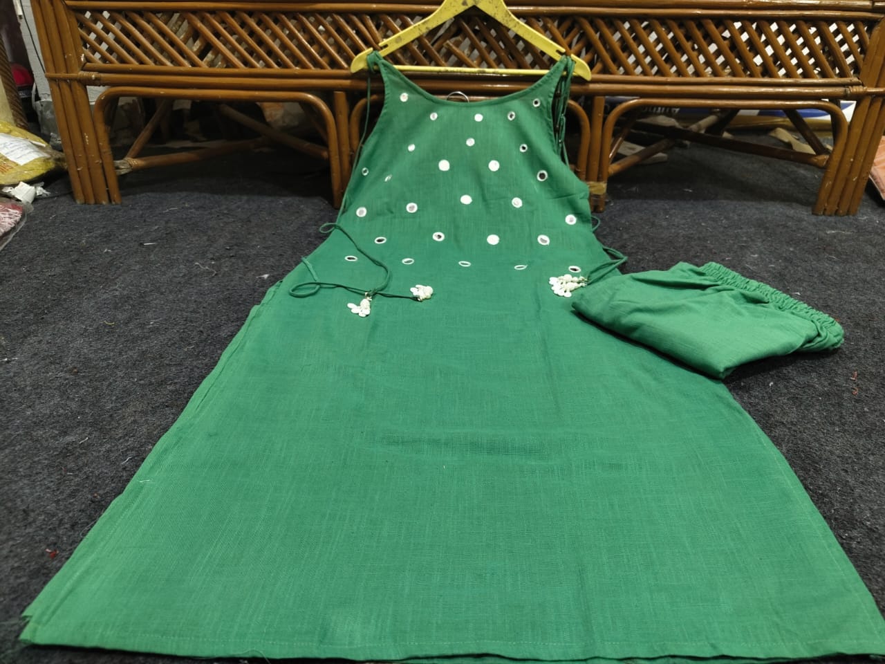 Beautiful Green Slub Cotton Cord Set