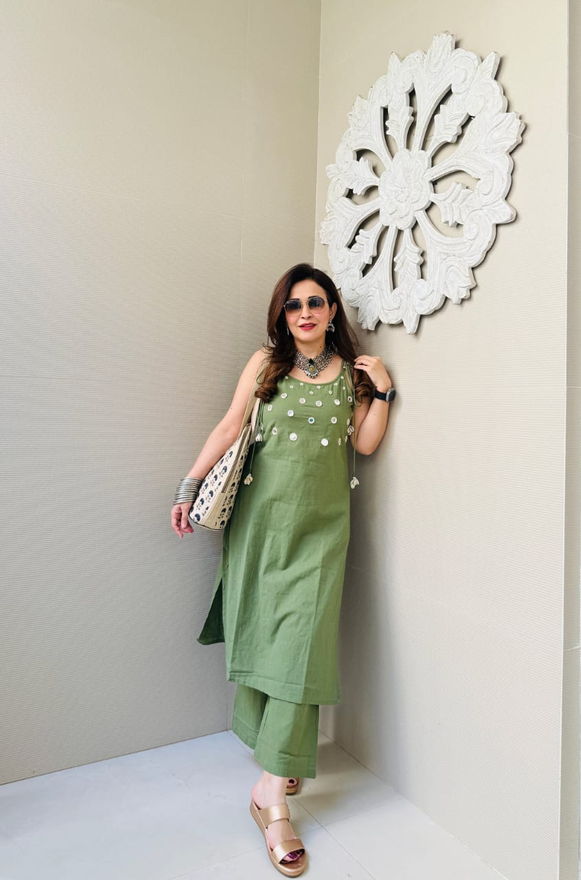 Beautiful Green Slub Cotton Cord Set