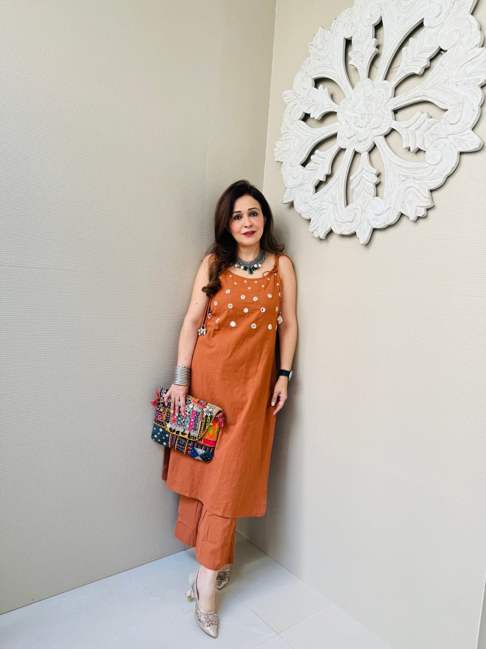 Beautiful Orange Slub Cotton Cord Set