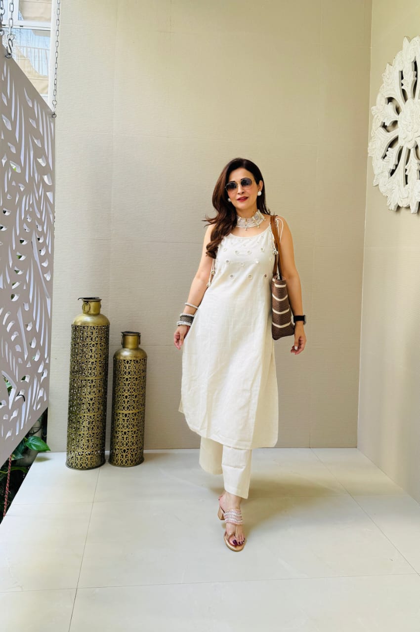 Beautiful White Slub Cotton Cord Set
