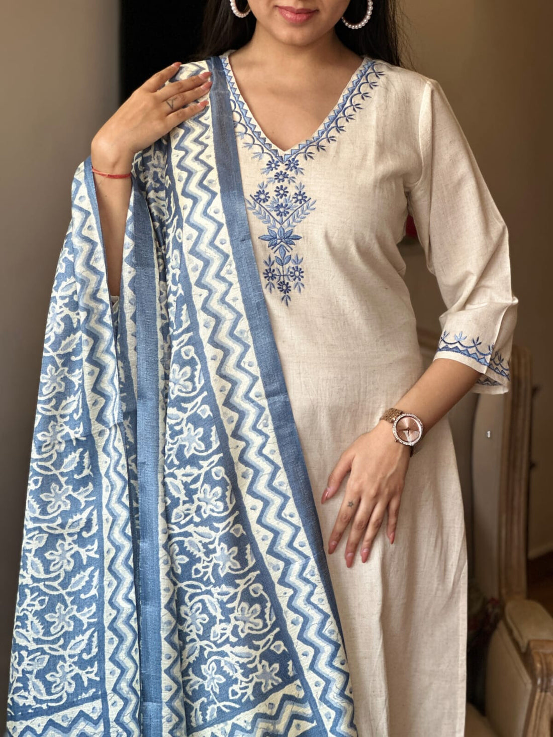 Handloom cotton kurta pant and Dupatta