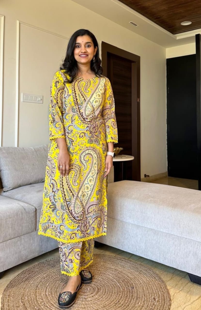 Royal Export Women's Cotton  Floral Printed Straight Kurta Set With Pant