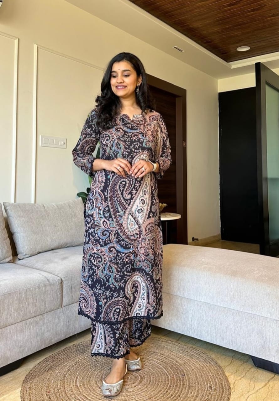 Royal Export Women's Cotton  Floral Printed Straight Kurta Set With Pant