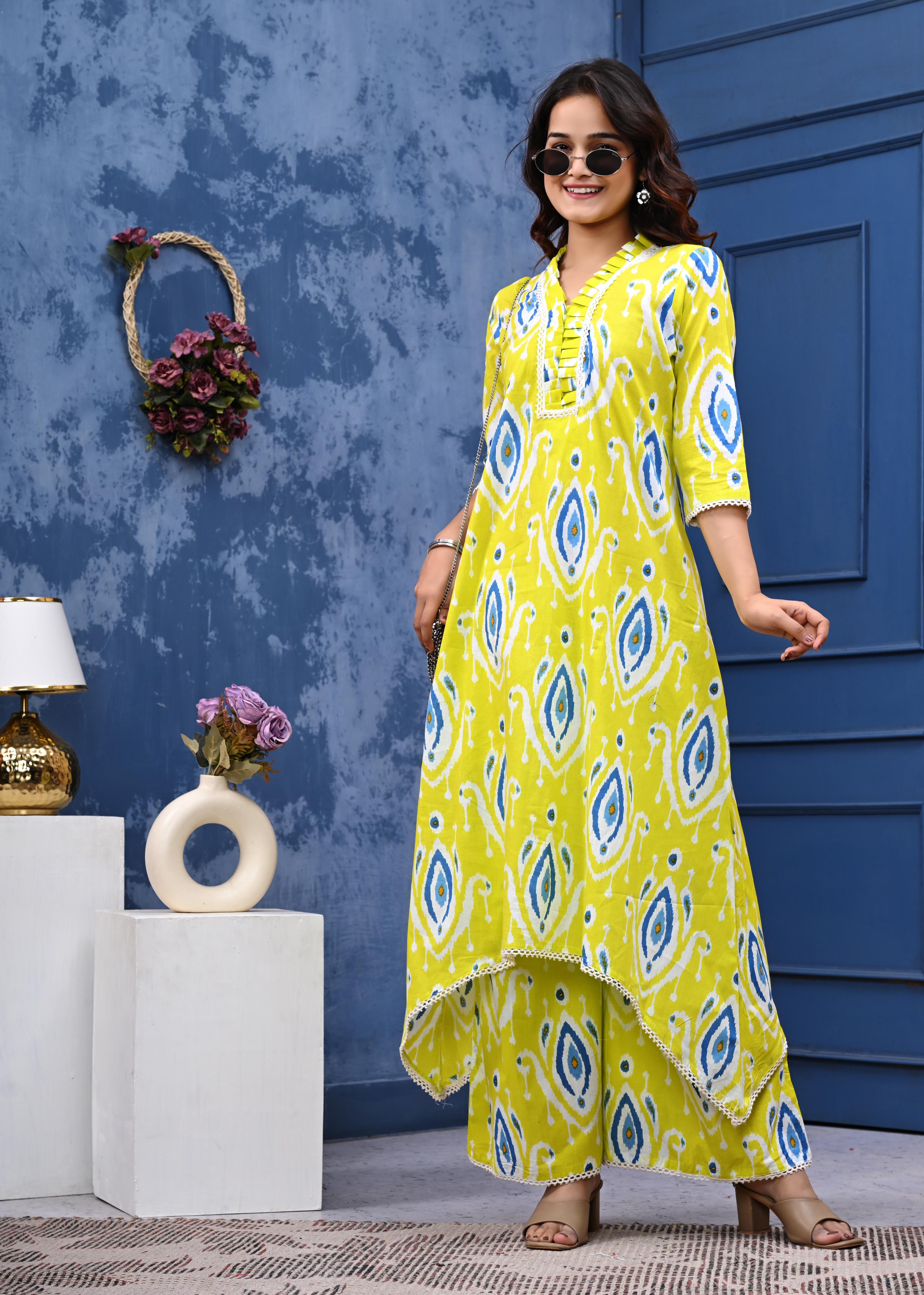 A line cotton kurta palazzo set