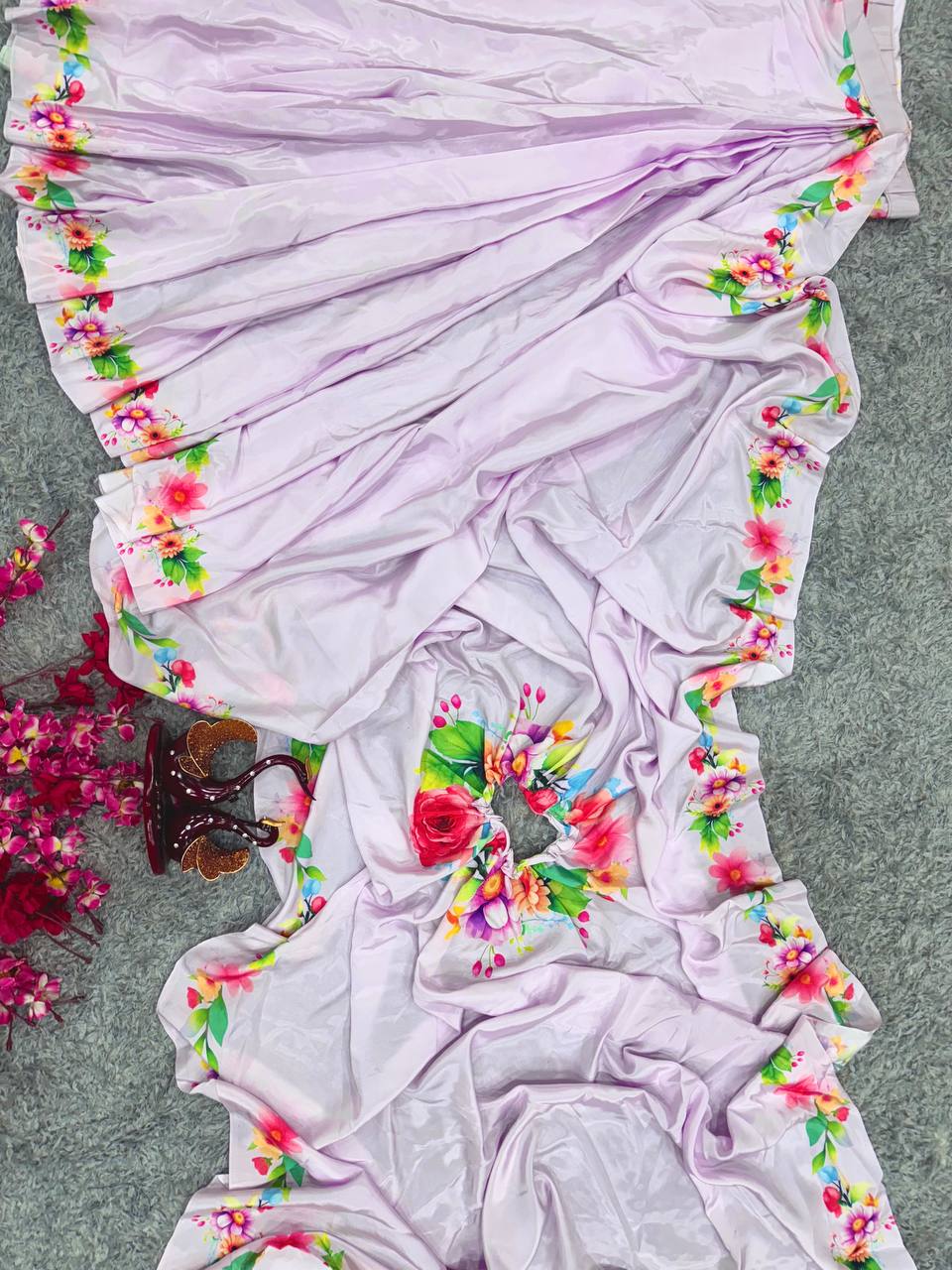 Trending Lilac Free Hand Kaftan Style Ready To Wear Saree
