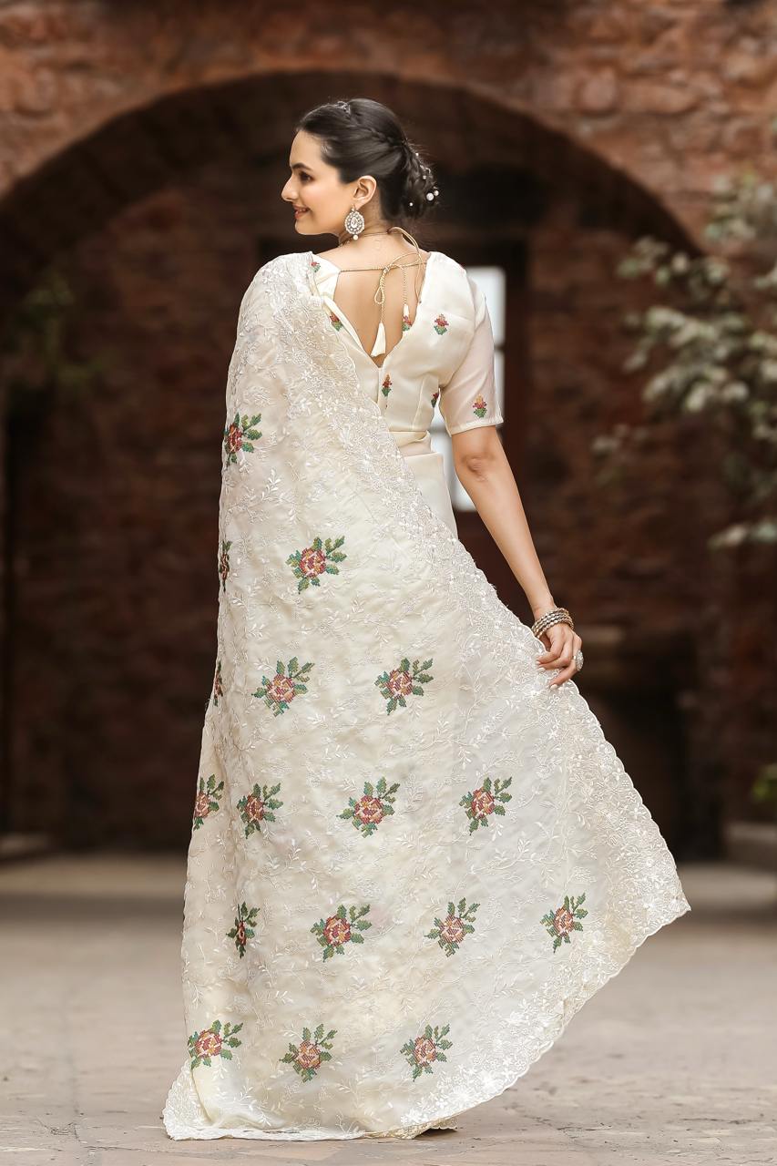 Pure Shiny Zari Chiffon Saree With Beautiful Work