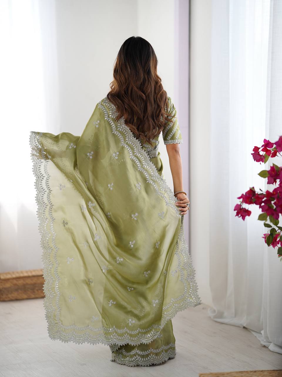 Beautiful Silk Saree with Silver Embroidery
